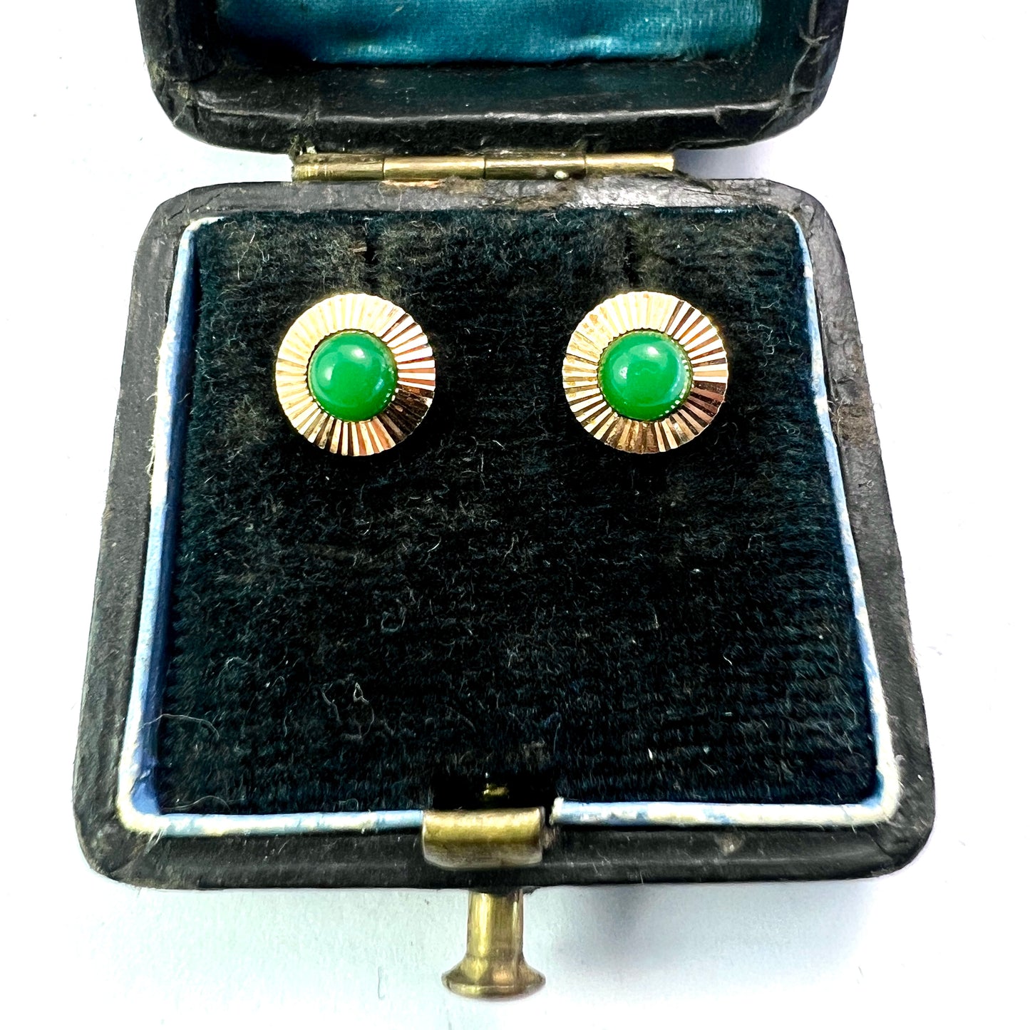 Vintage Radiating Gold Jade Glass Stud Earrings