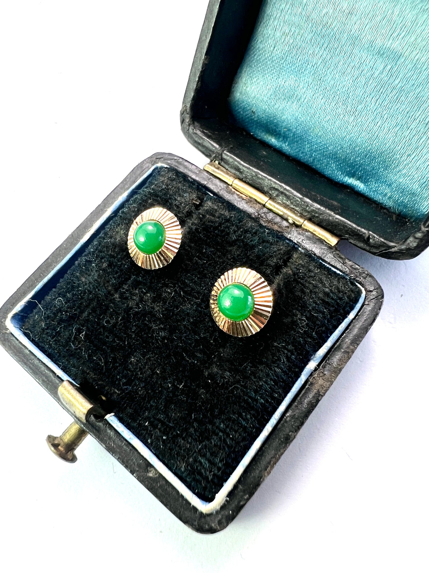 Vintage Radiating Gold Jade Glass Stud Earrings