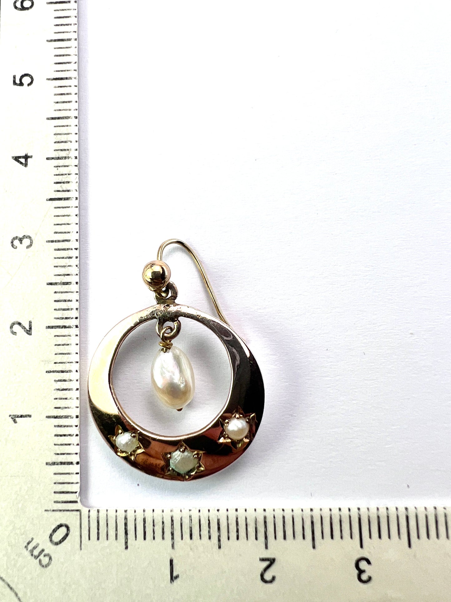 Victorian Star-set Pearl Gold Crescent Earrings