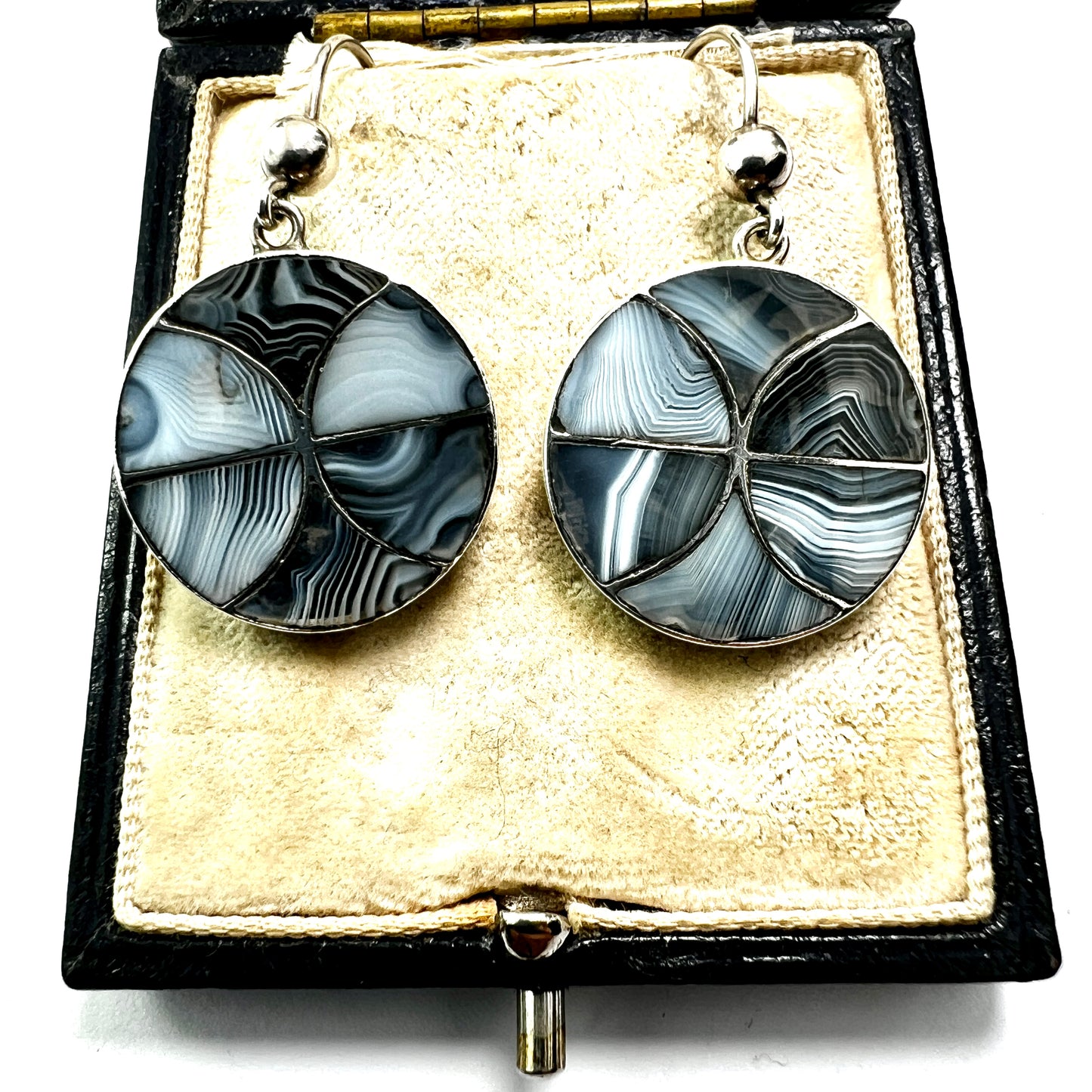Victorian Scottish Blue Lace Agate Silver Earrings