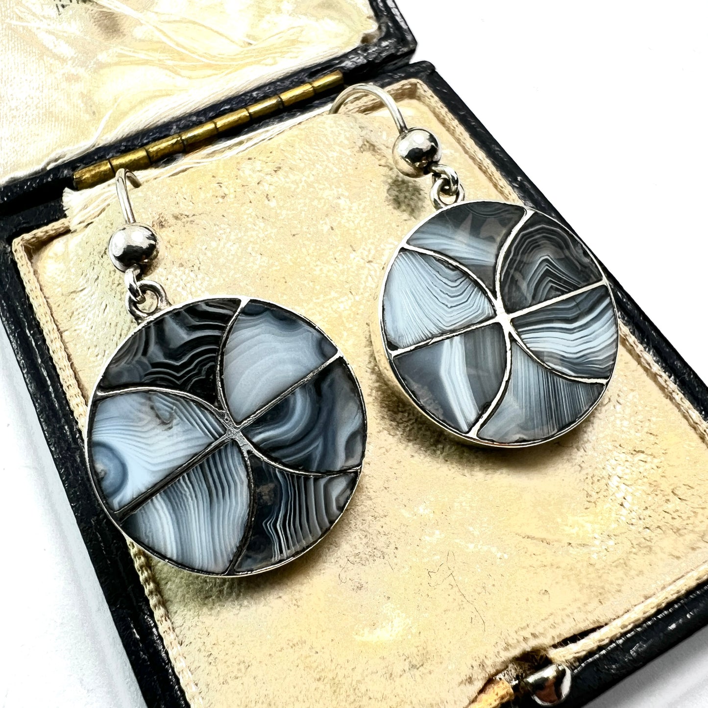 Victorian Scottish Blue Lace Agate Silver Earrings