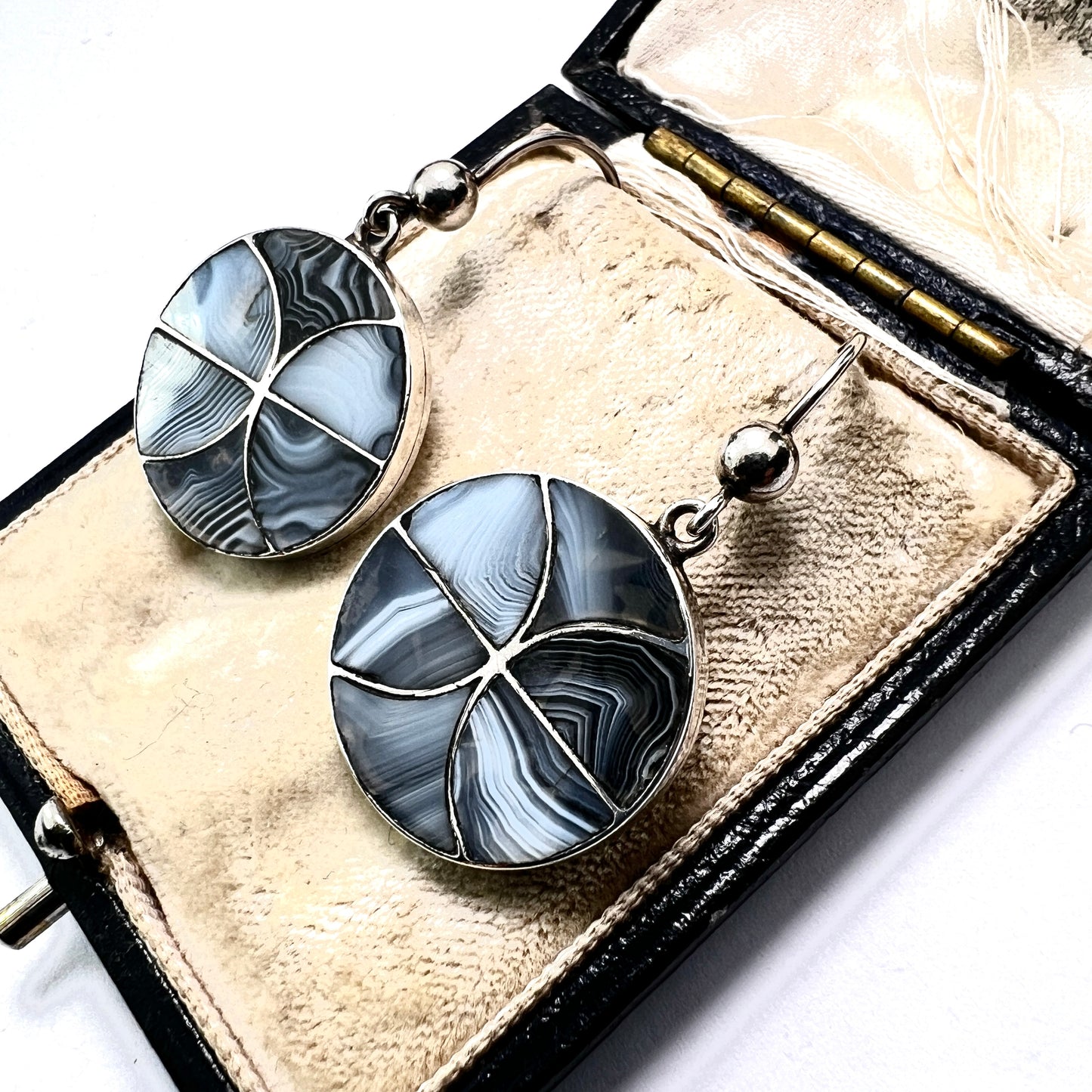 Victorian Scottish Blue Lace Agate Silver Earrings