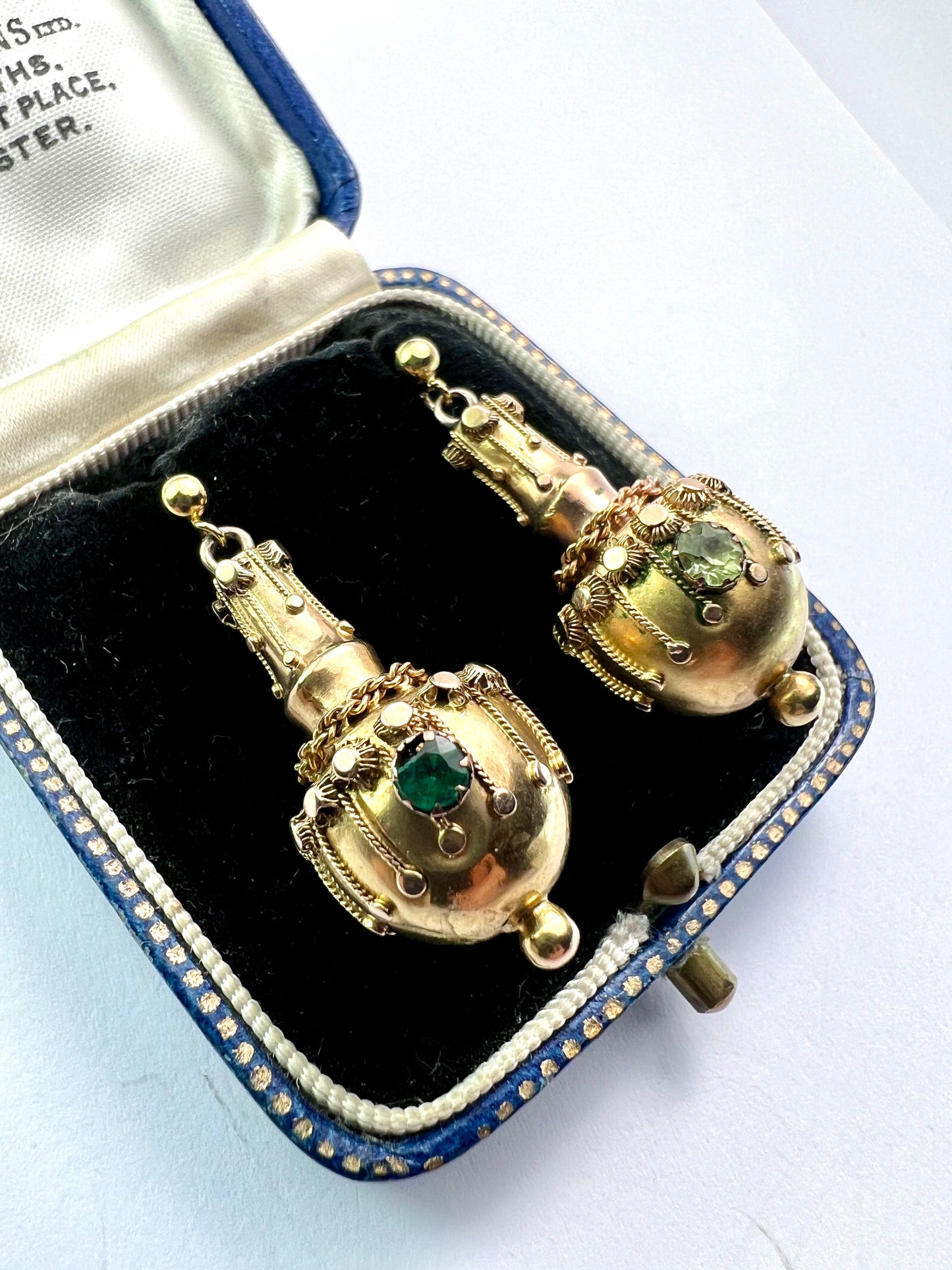 Victorian 15CT Gold Etruscan Revival Amphora Earrings