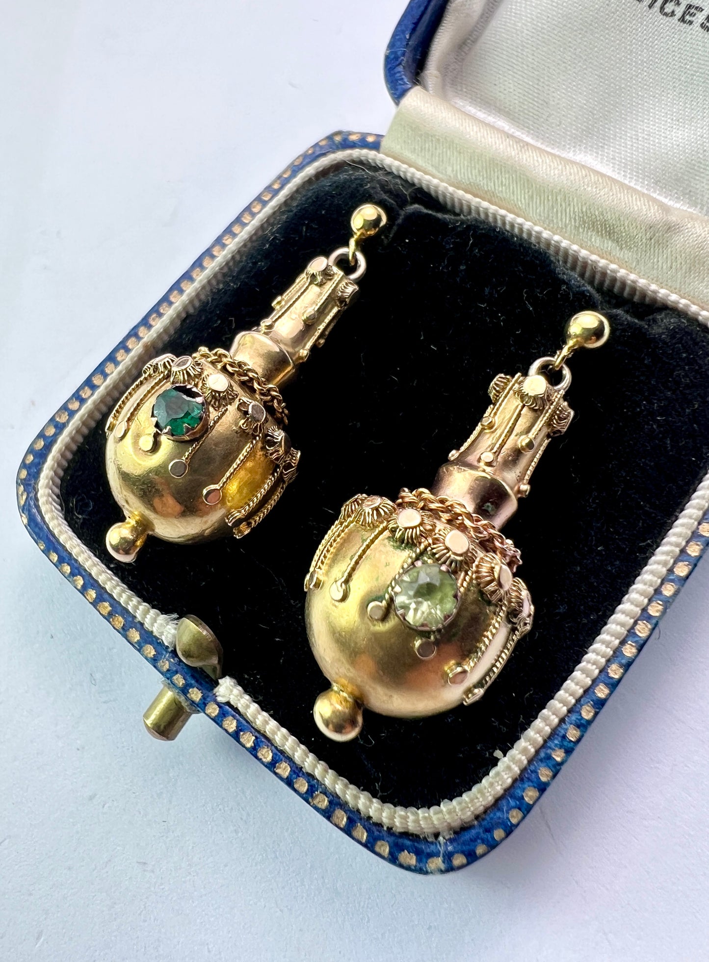 Victorian 15CT Gold Etruscan Revival Amphora Earrings