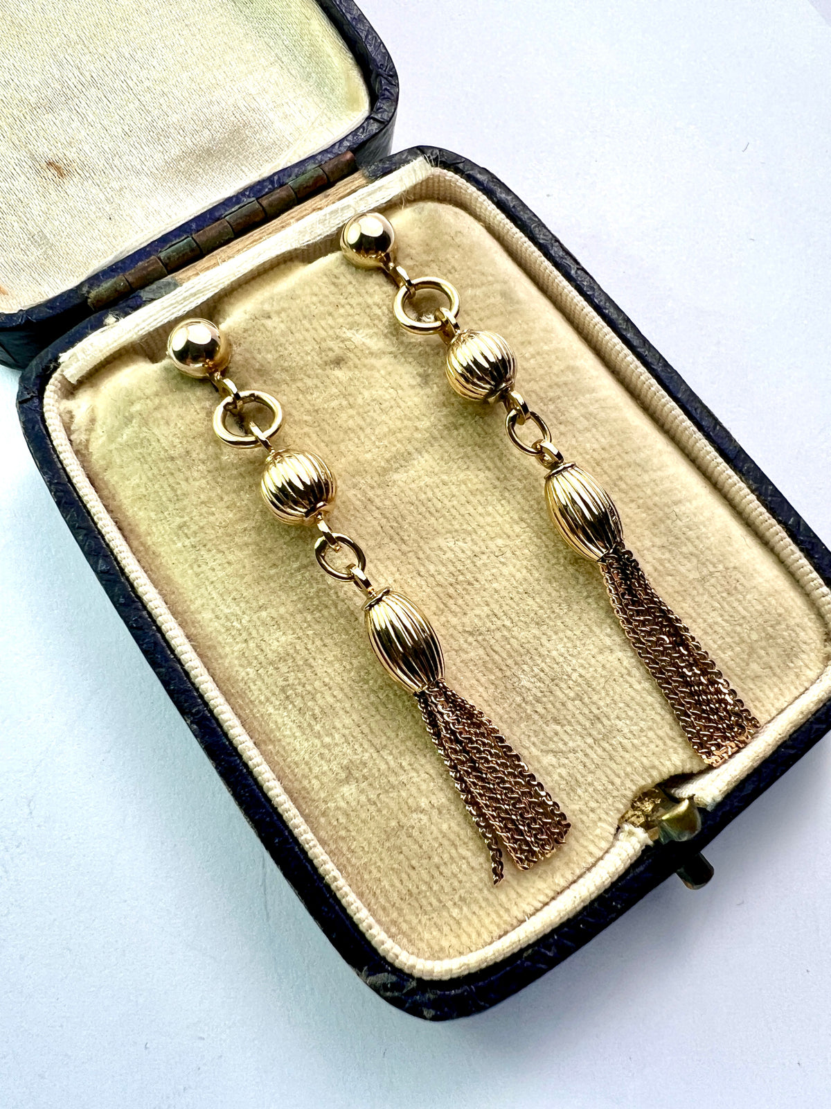 Long Vintage 9CT Gold Chain Tassel Earrings