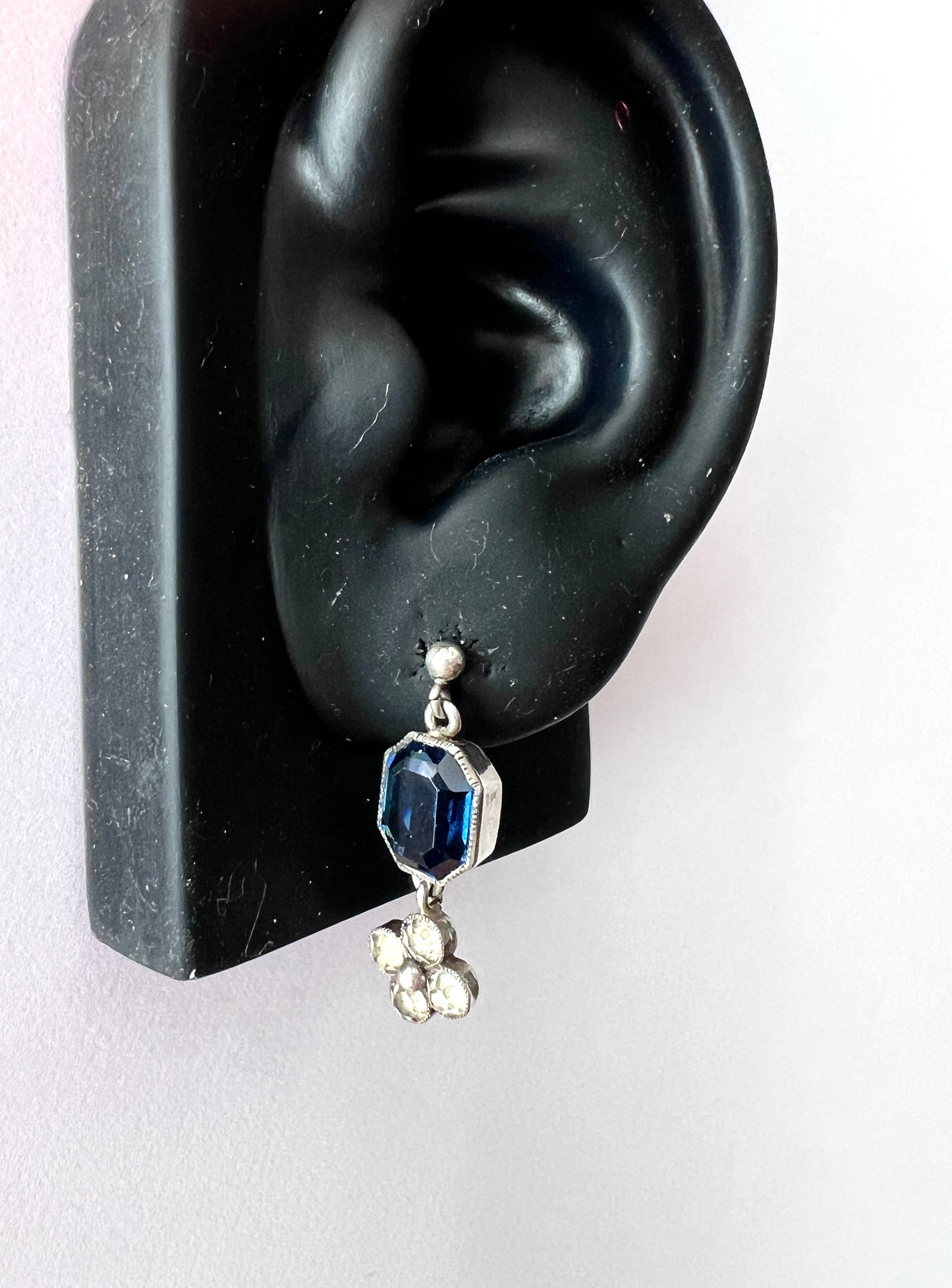 Art Deco Sapphire Paste Silver Earrings and Necklace Set