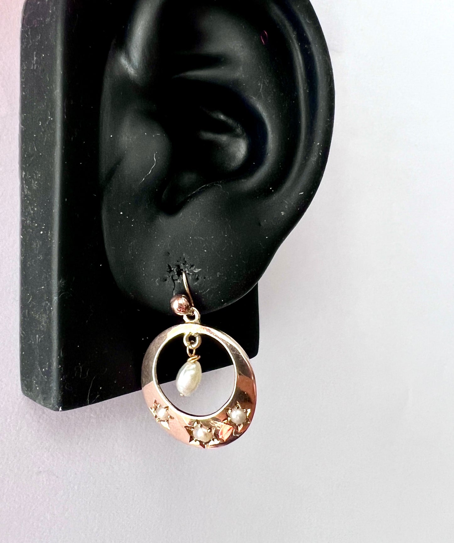 Victorian Star-set Pearl Gold Crescent Earrings