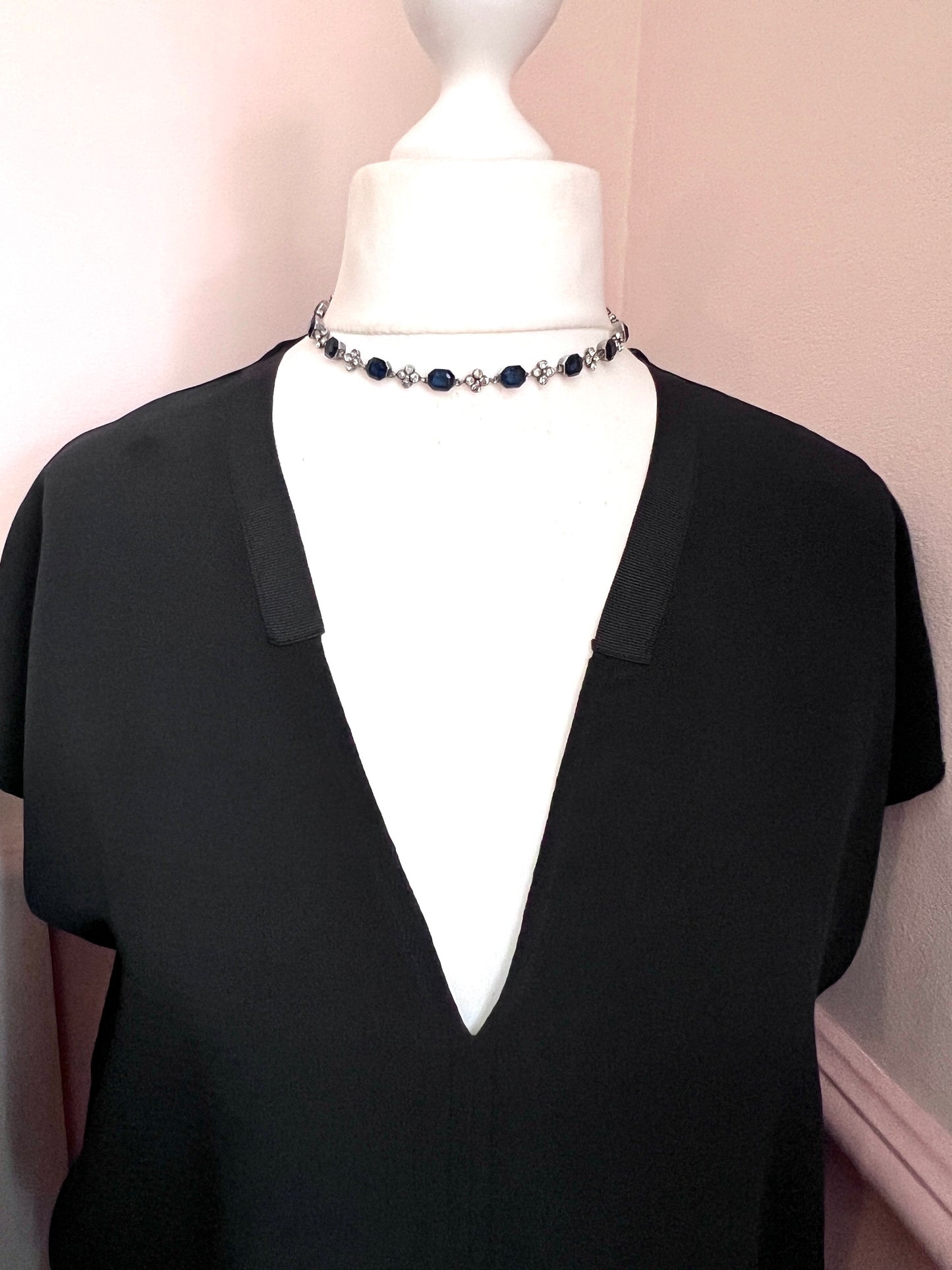 Art Deco Sapphire Paste Silver Earrings and Necklace Set