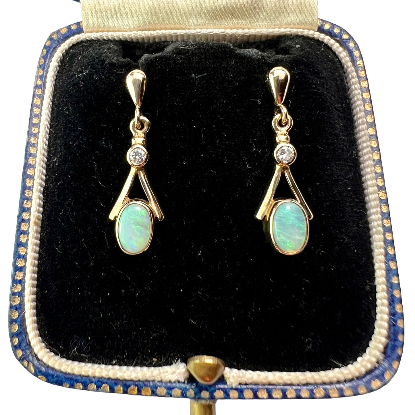 Vintage Diamond and Opal Gold Teardrop Earrings