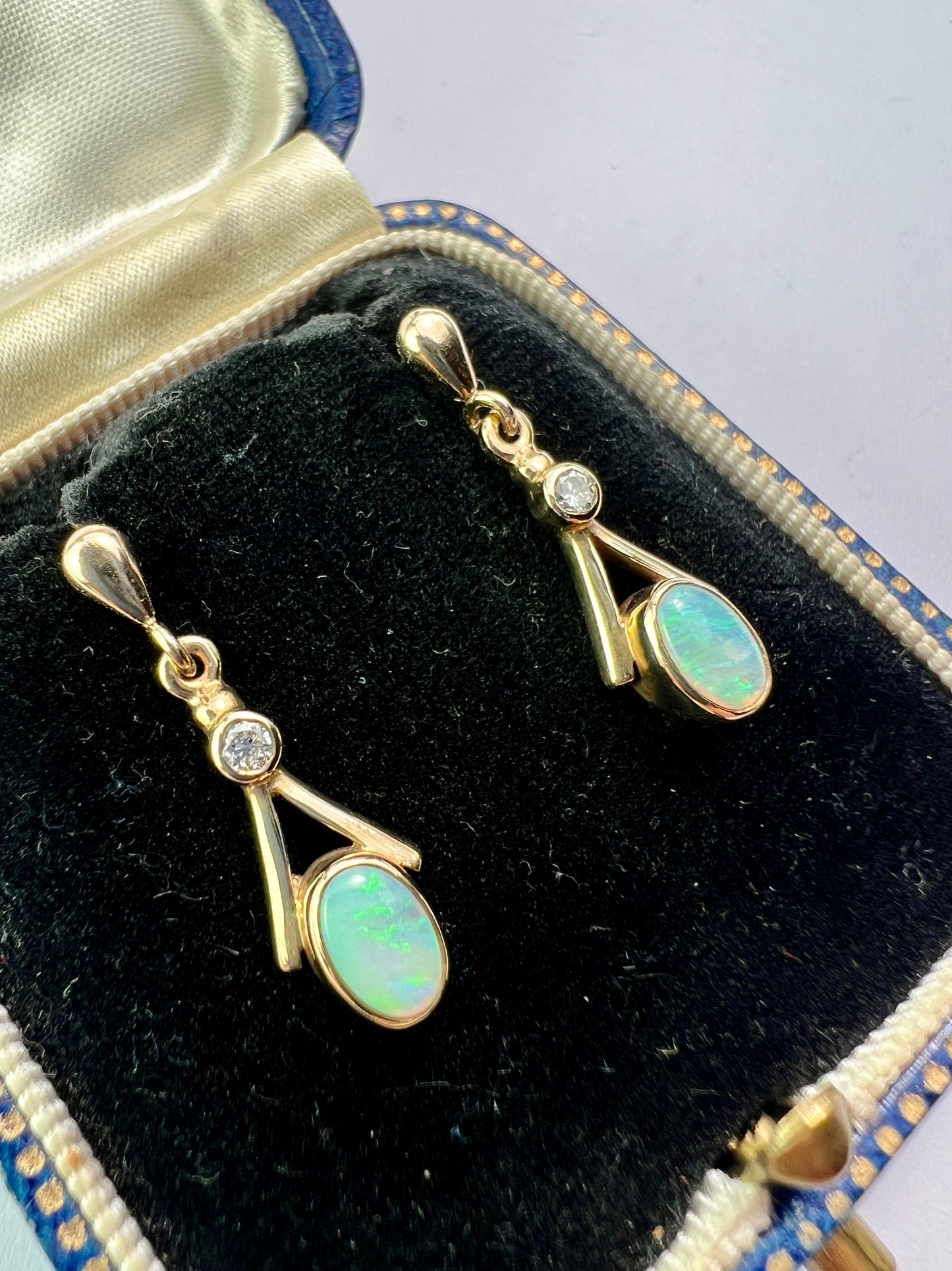 Vintage Diamond and Opal Gold Teardrop Earrings