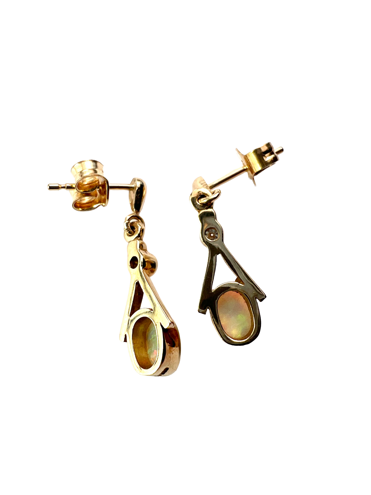 Vintage Diamond and Opal Gold Teardrop Earrings