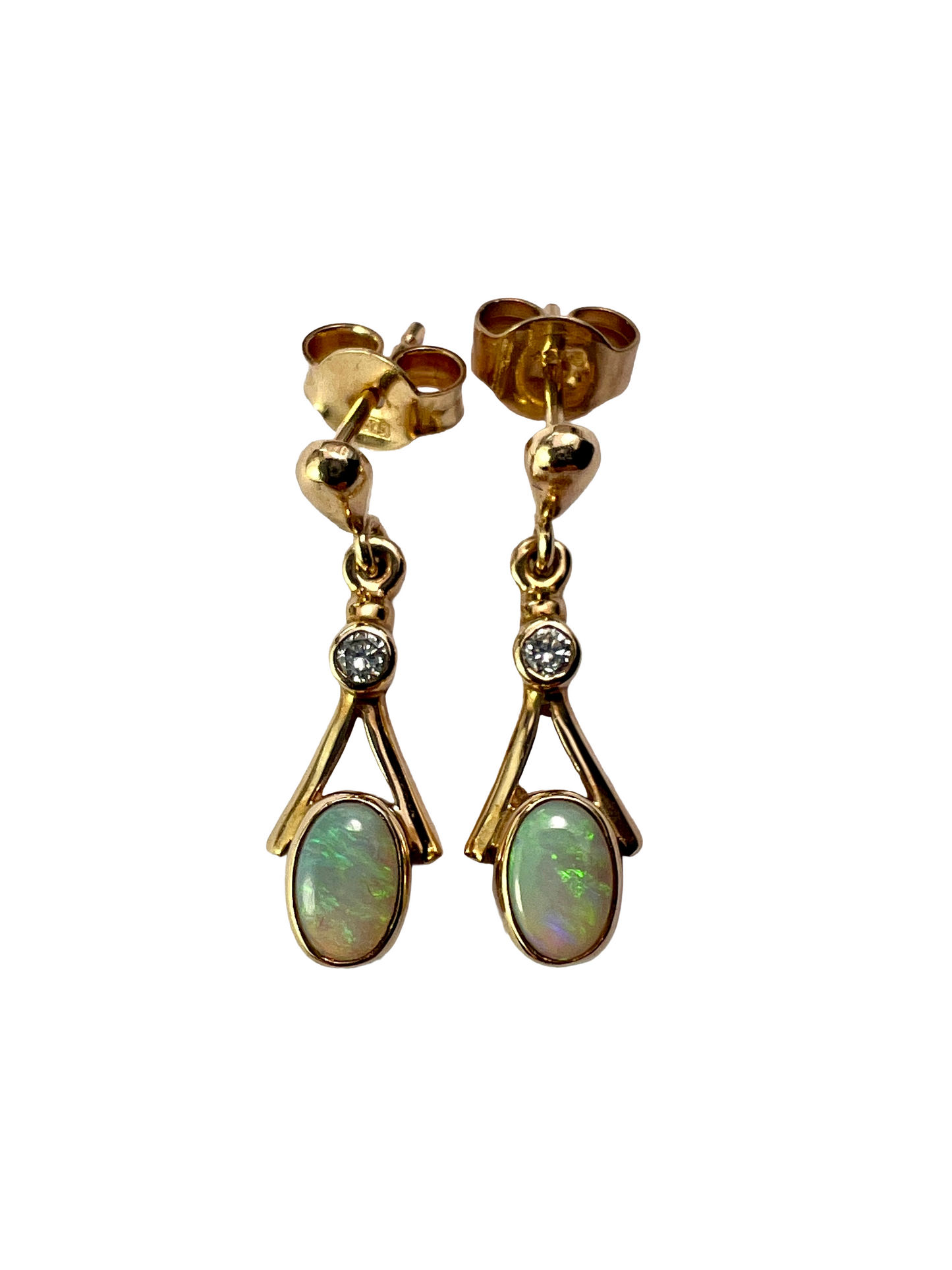Vintage Diamond and Opal Gold Teardrop Earrings