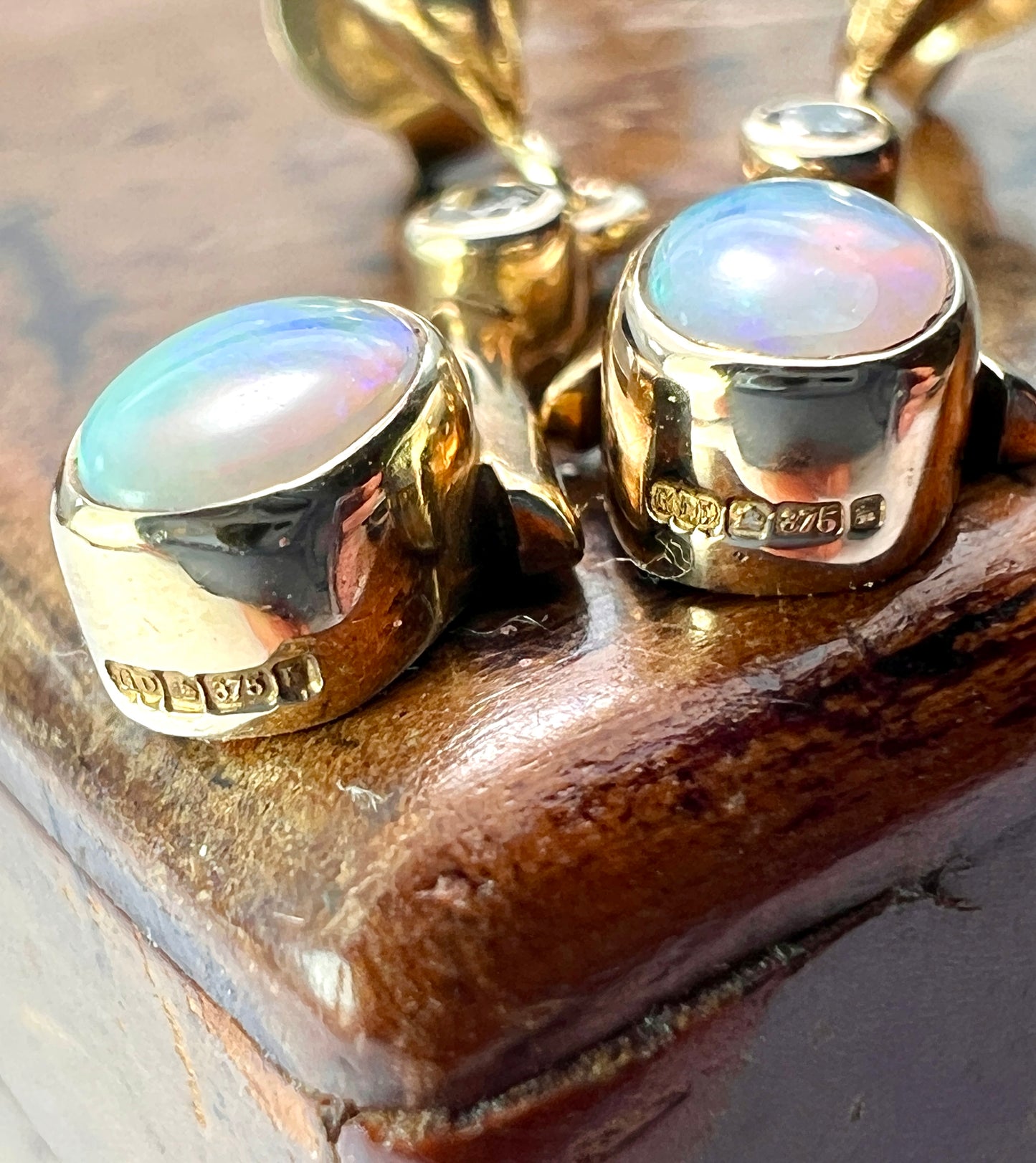 Vintage Diamond and Opal Gold Teardrop Earrings