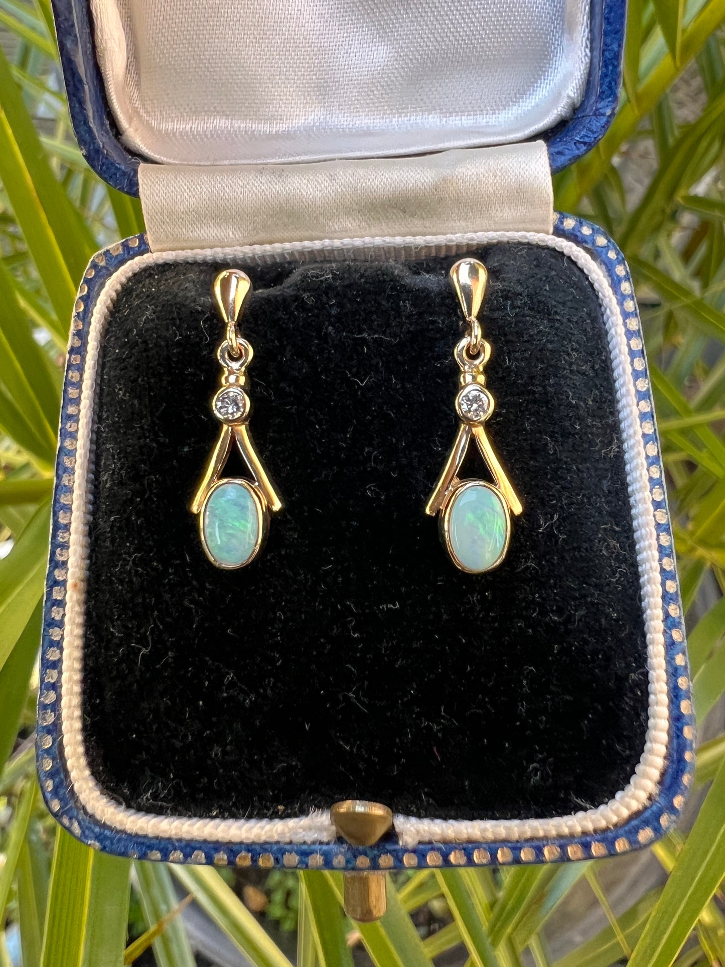 Vintage Diamond and Opal Gold Teardrop Earrings