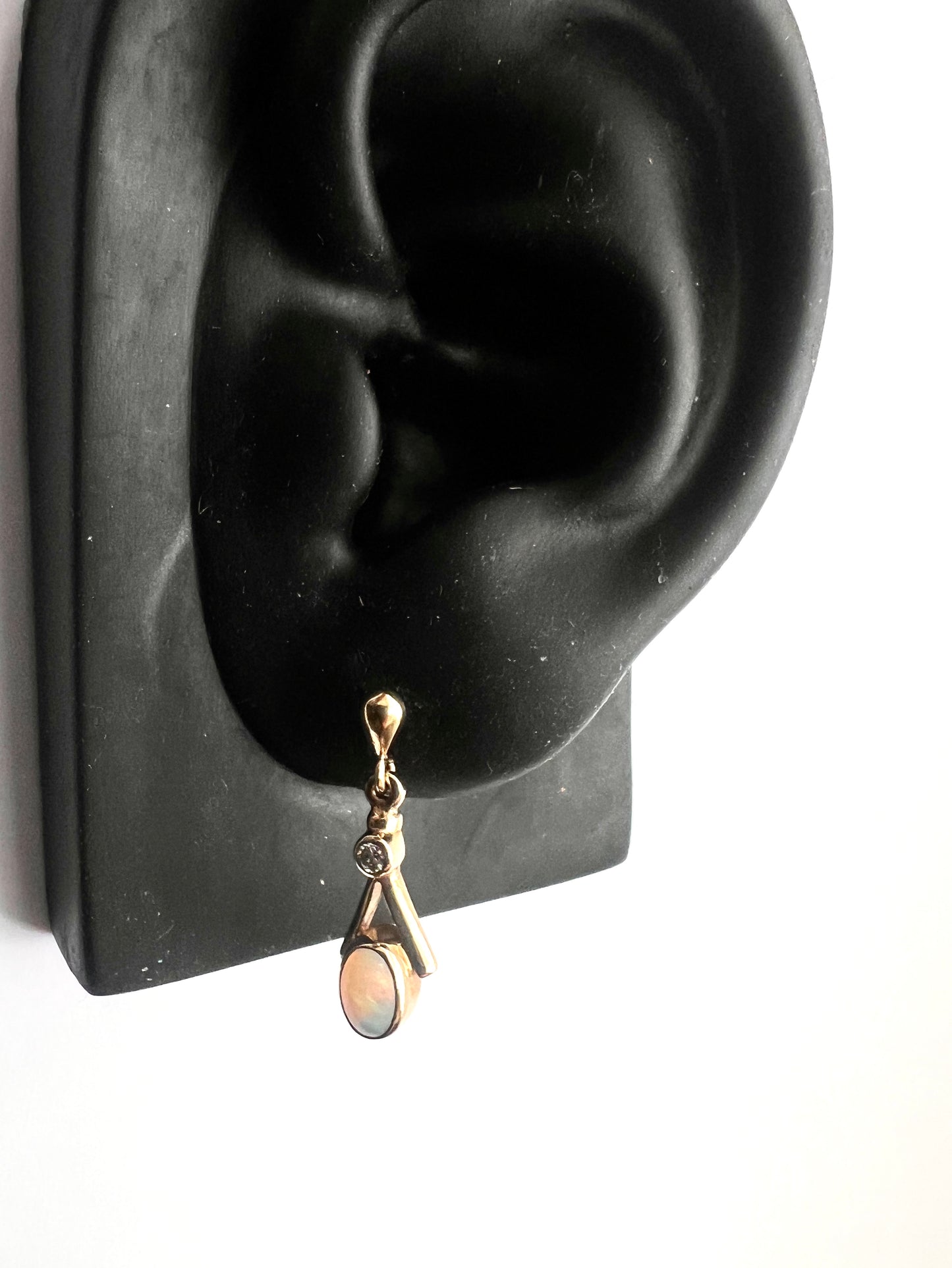 Vintage Diamond and Opal Gold Teardrop Earrings