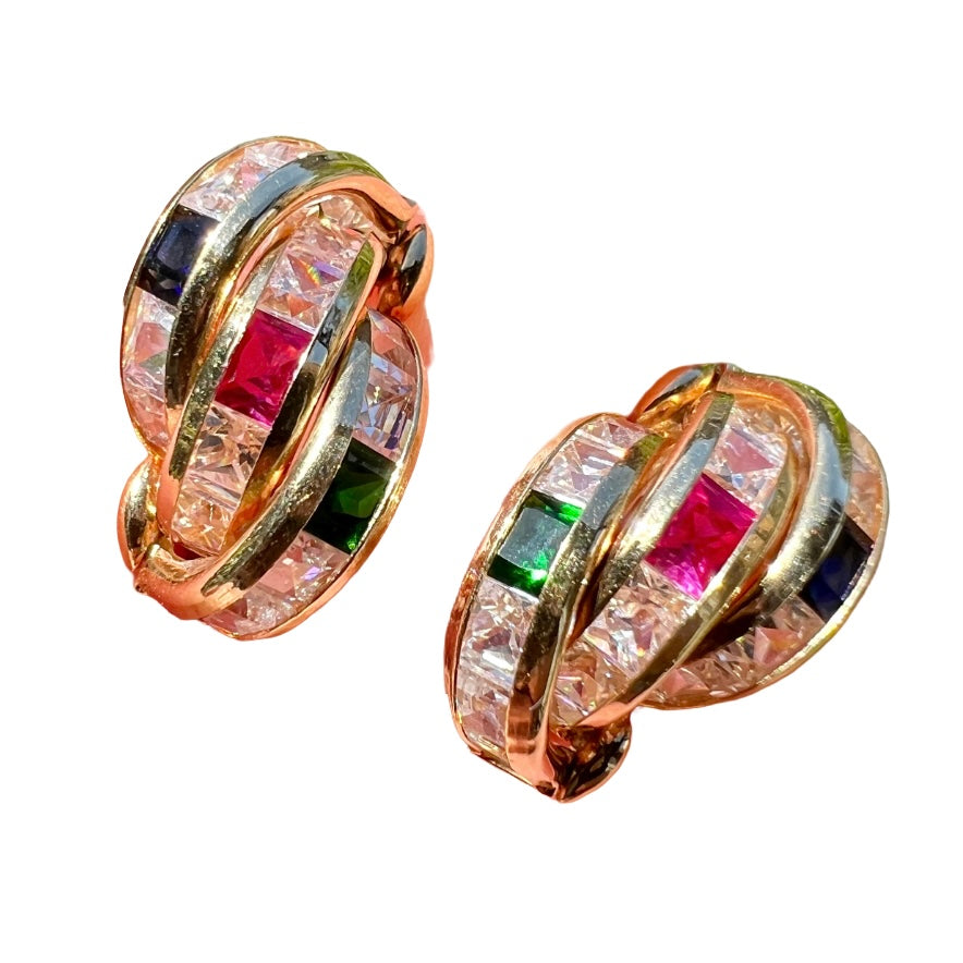 Vintage 18CT Gold Triple Hoop Huggie Earrings