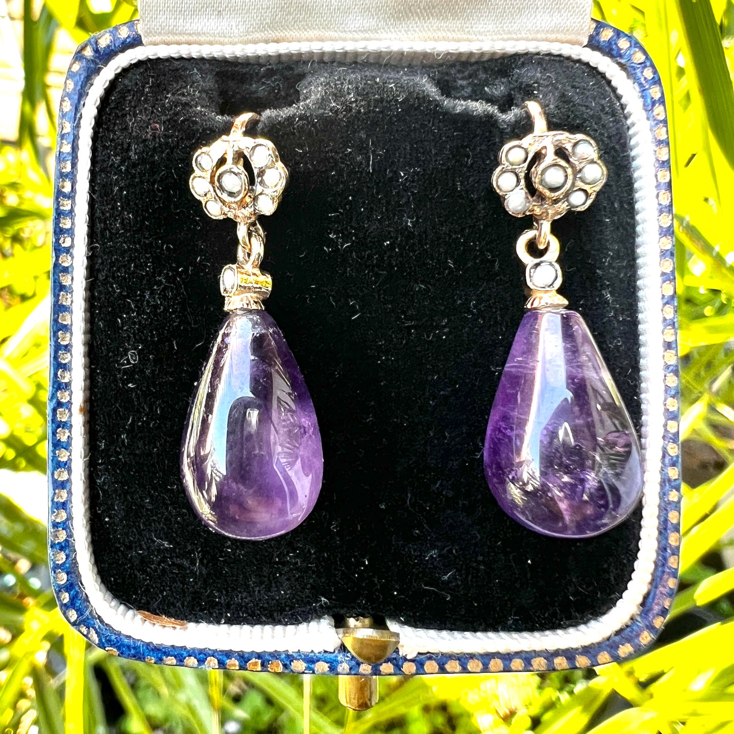 Victorian Amethyst and Pearl Gold Teardrop Earrings
