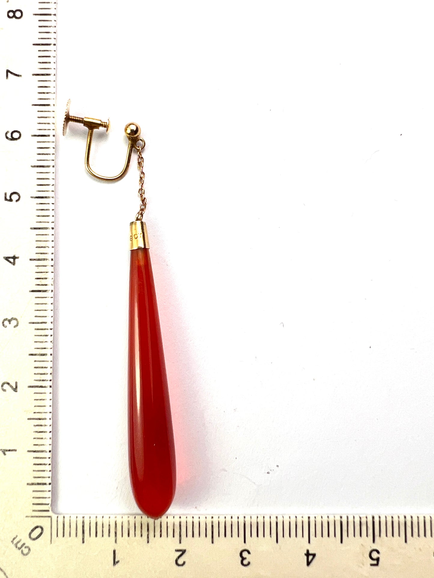 Long Edwardian Carnelian 9CT Gold Chain Teardrop Earrings