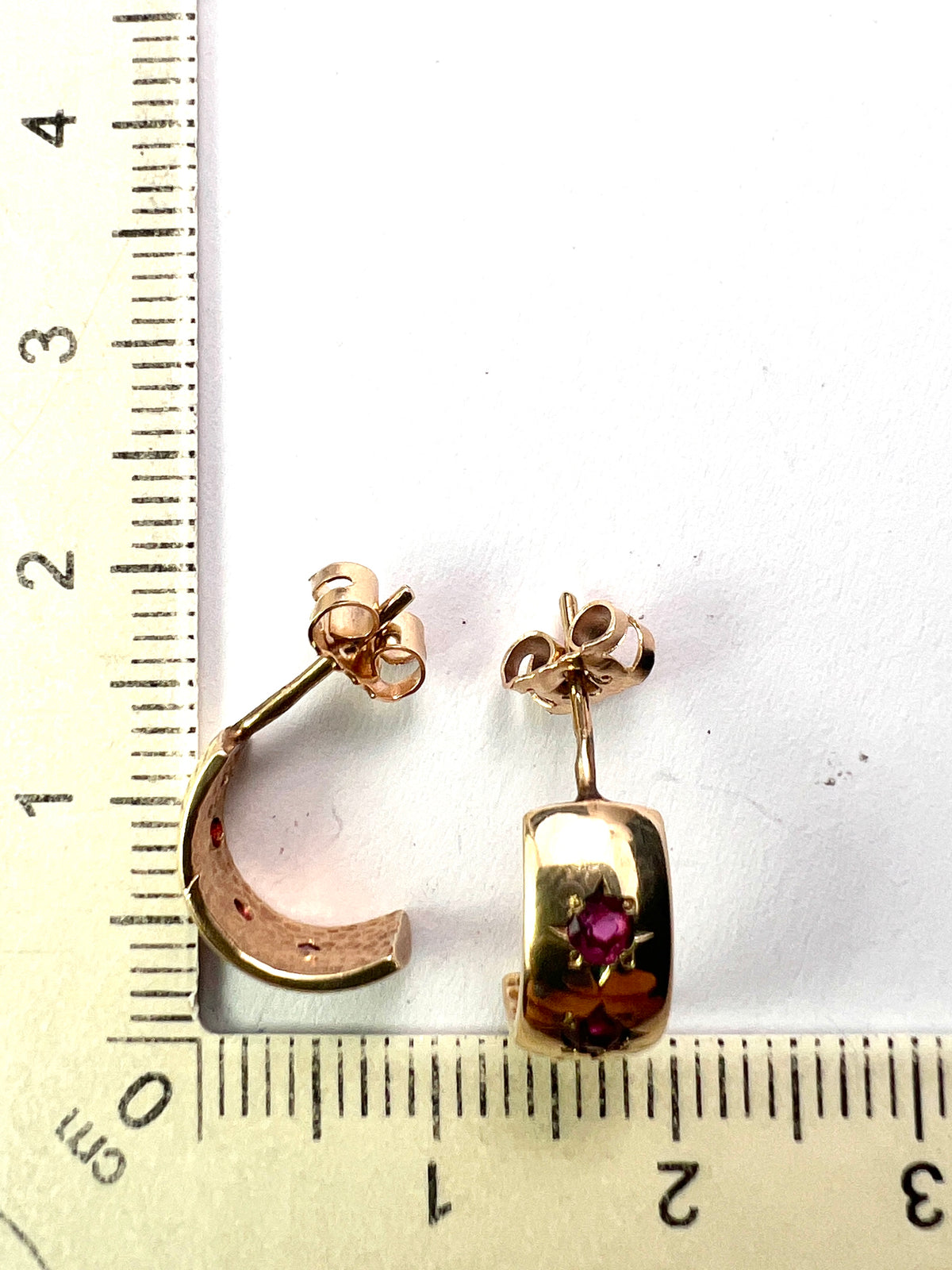 Vintage Star-set Ruby 9CT Gold Half Hoop Earrings
