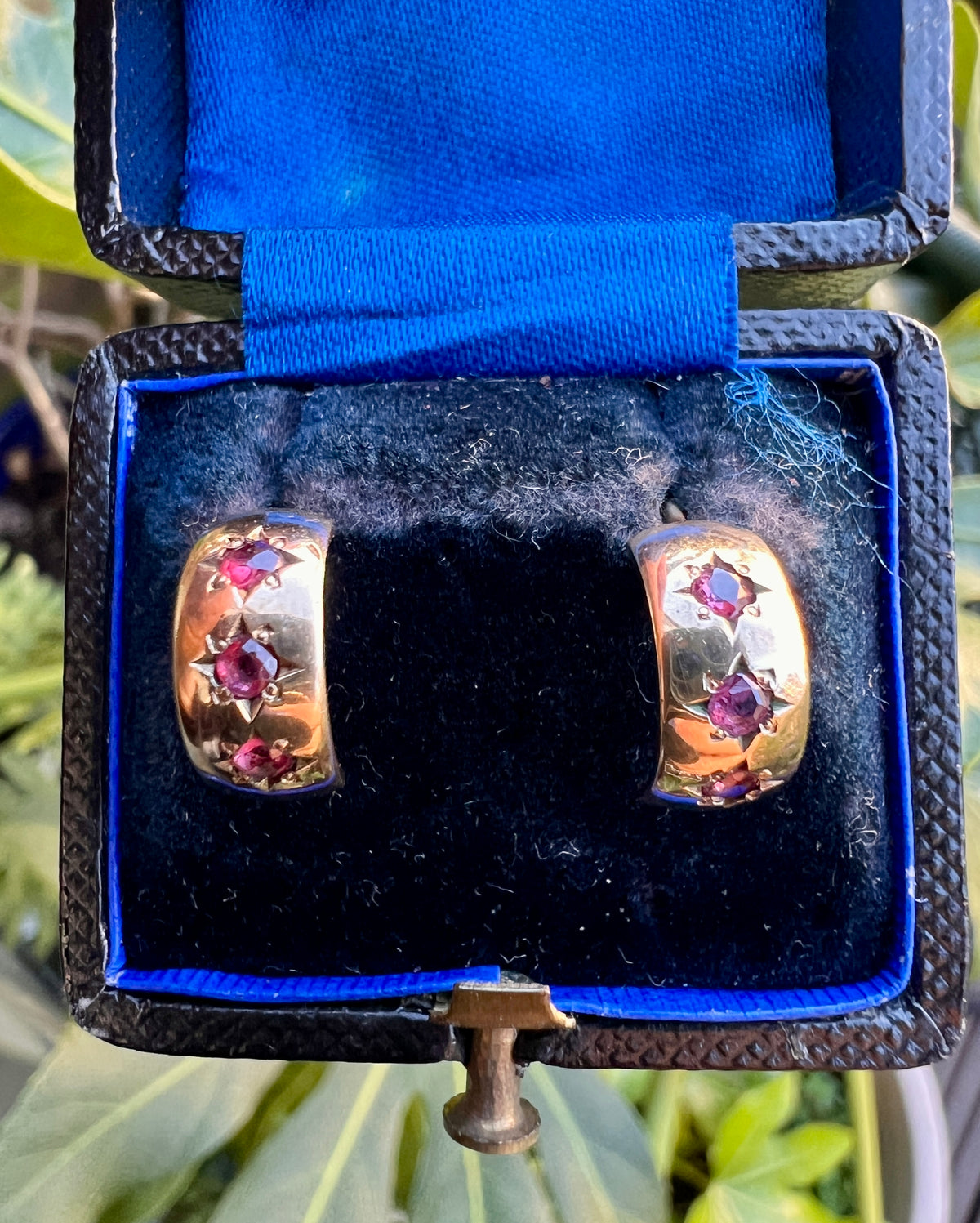 Vintage Star-set Ruby 9CT Gold Half Hoop Earrings