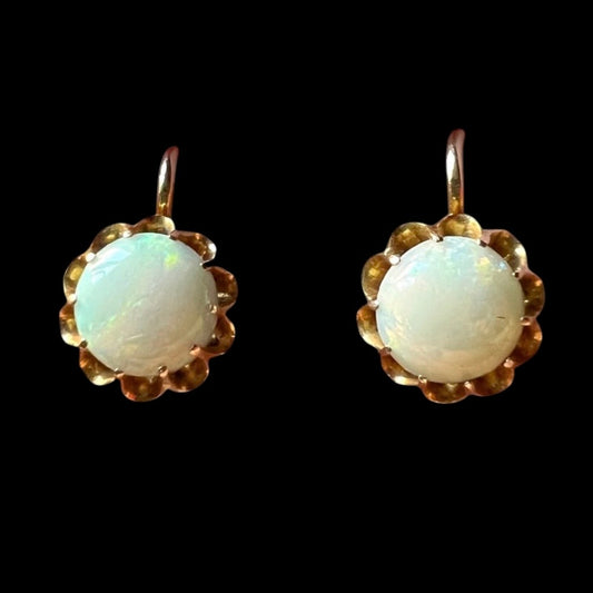 Vintage Victorian Style Opal Dormeuse Gold Earrings