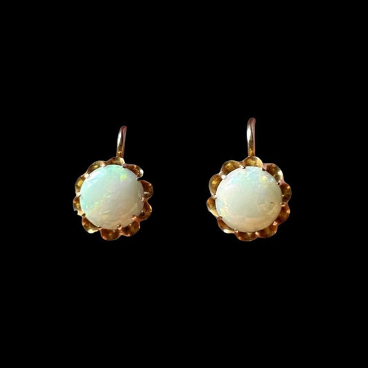 Vintage Victorian Style Opal Dormeuse Gold Earrings