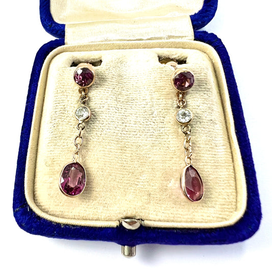 Edwardian Tourmaline and Rock Crystal Gold Screwback Earrings