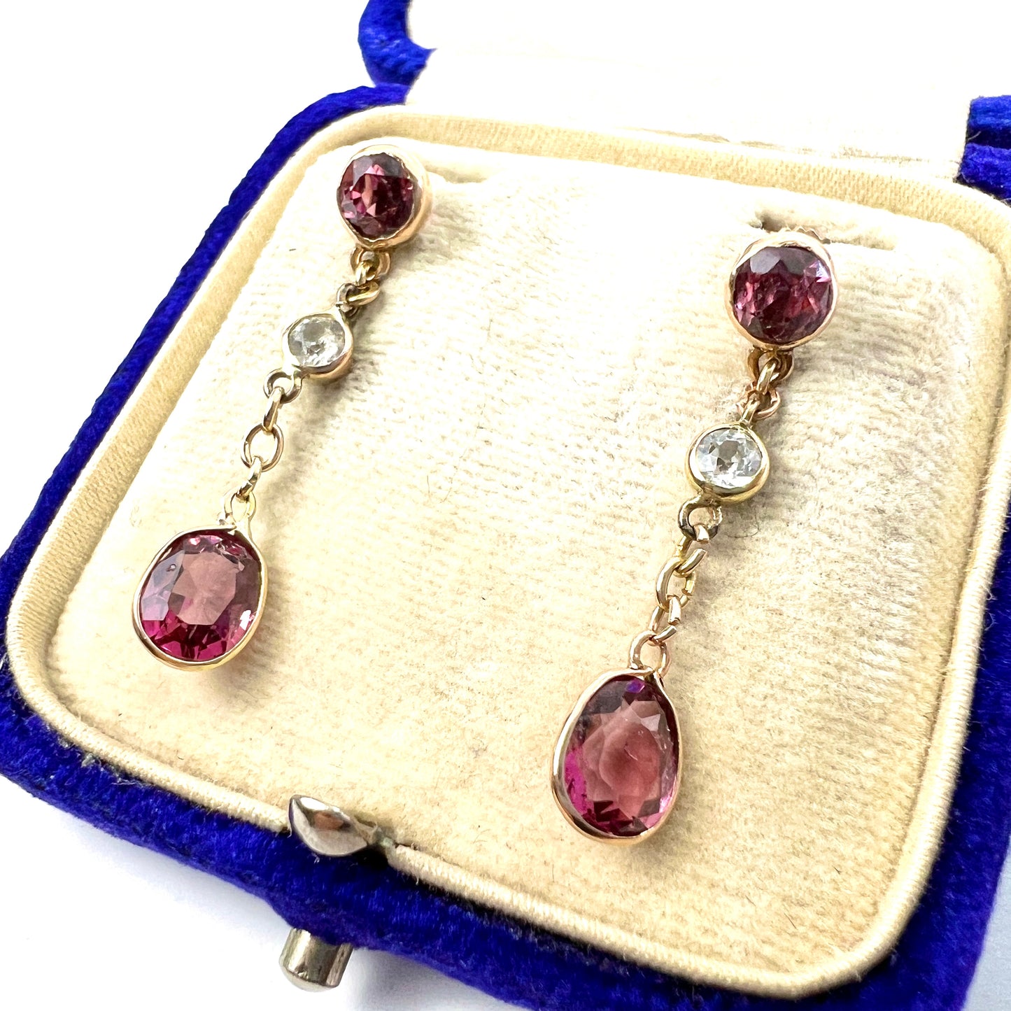 Edwardian Tourmaline and Rock Crystal Gold Screwback Earrings