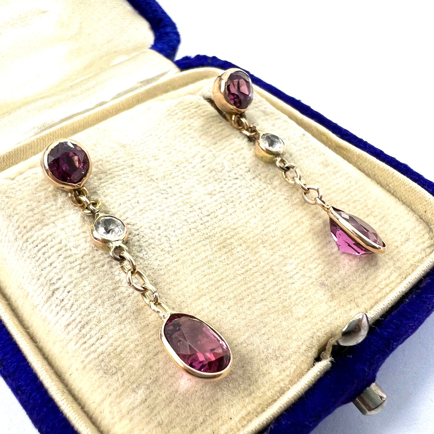 Edwardian Tourmaline and Rock Crystal Gold Screwback Earrings