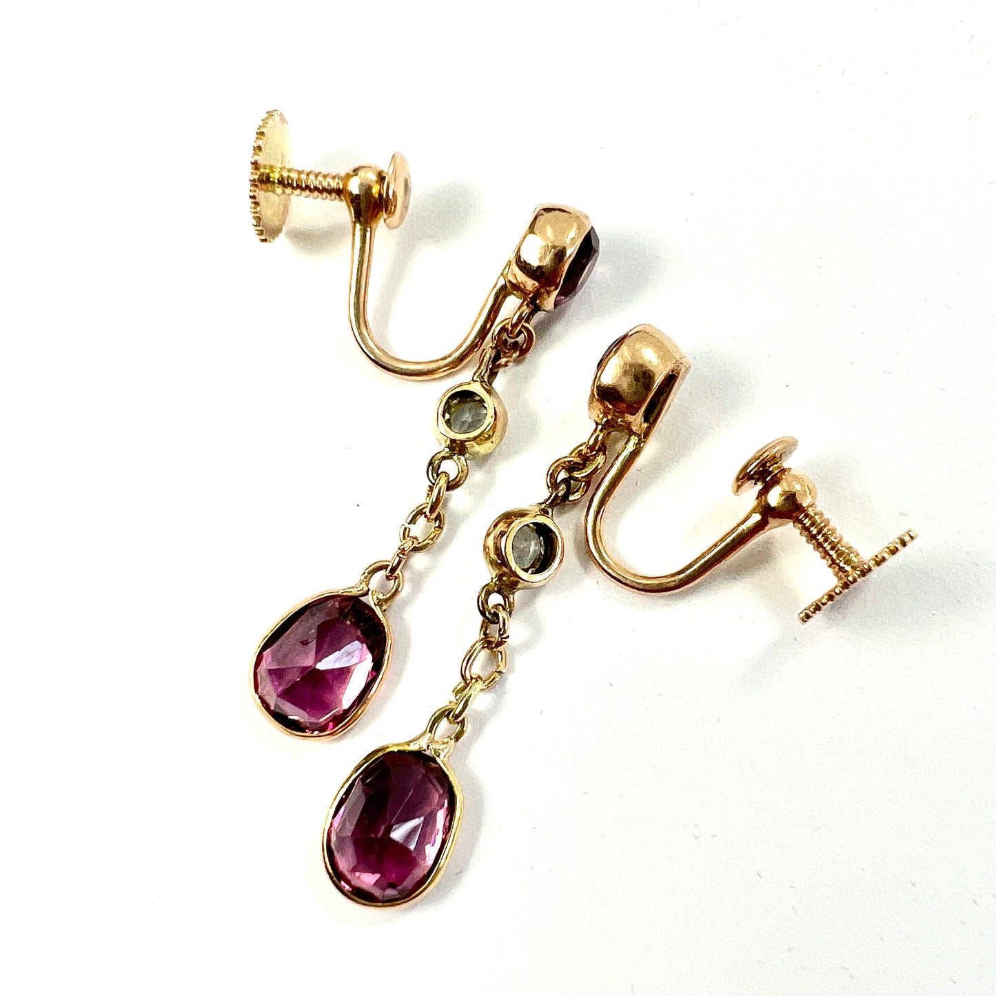 Edwardian Tourmaline and Rock Crystal Gold Screwback Earrings