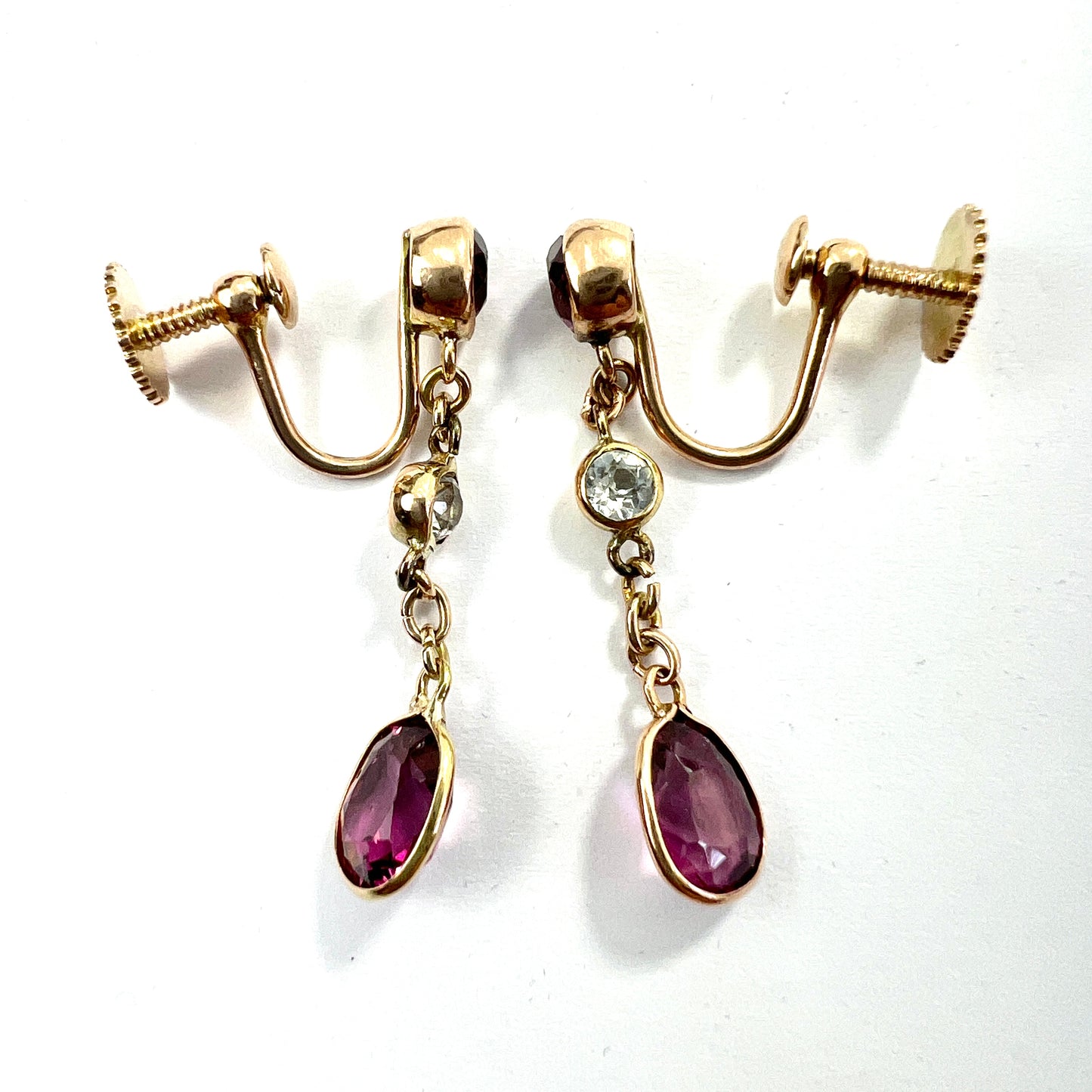 Edwardian Tourmaline and Rock Crystal Gold Screwback Earrings
