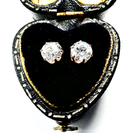 Vintage 9CT Rose Gold CZ Stud Earrings