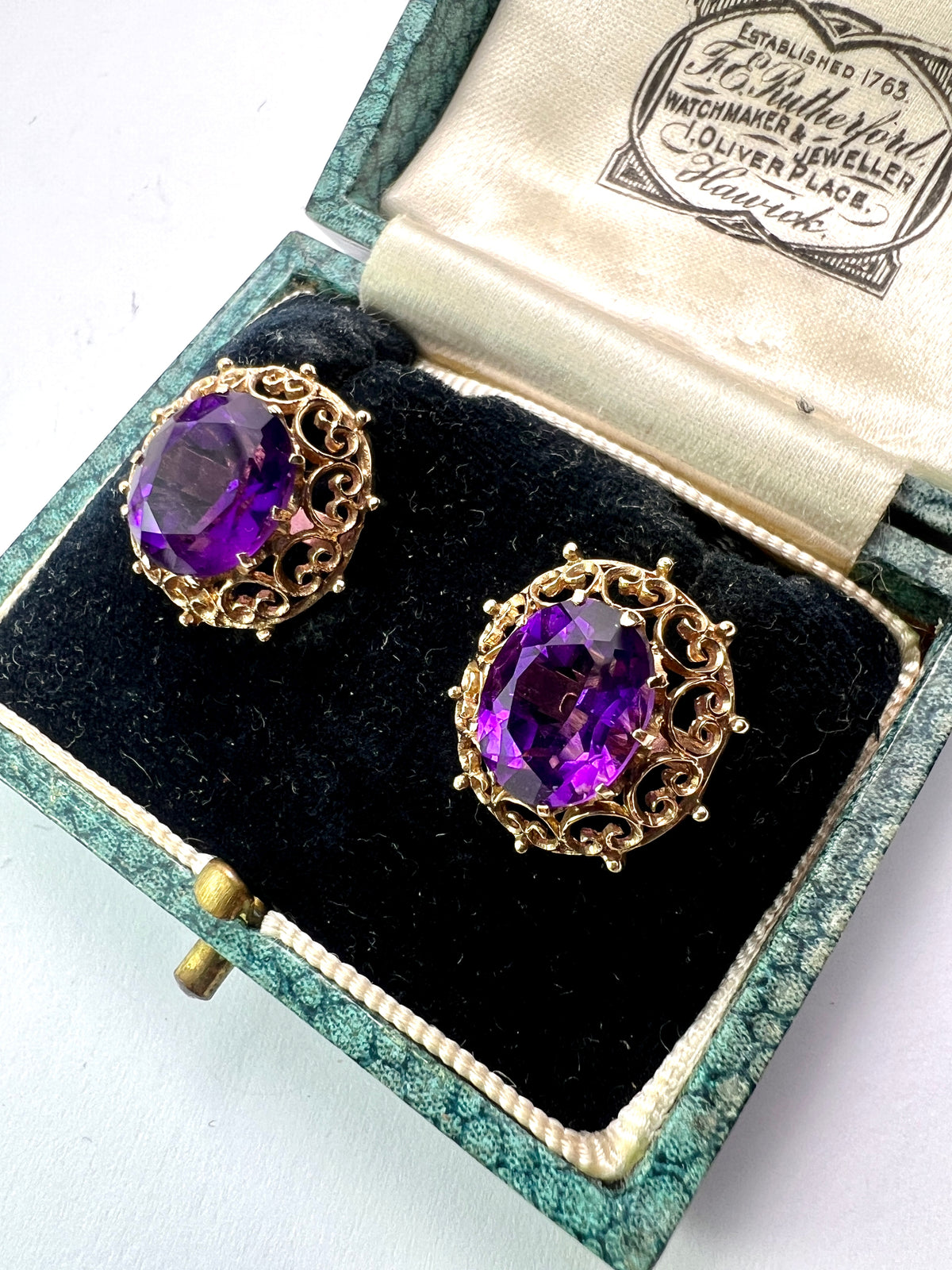 Large Vintage Amethyst Gold Filigree Stud Earrings