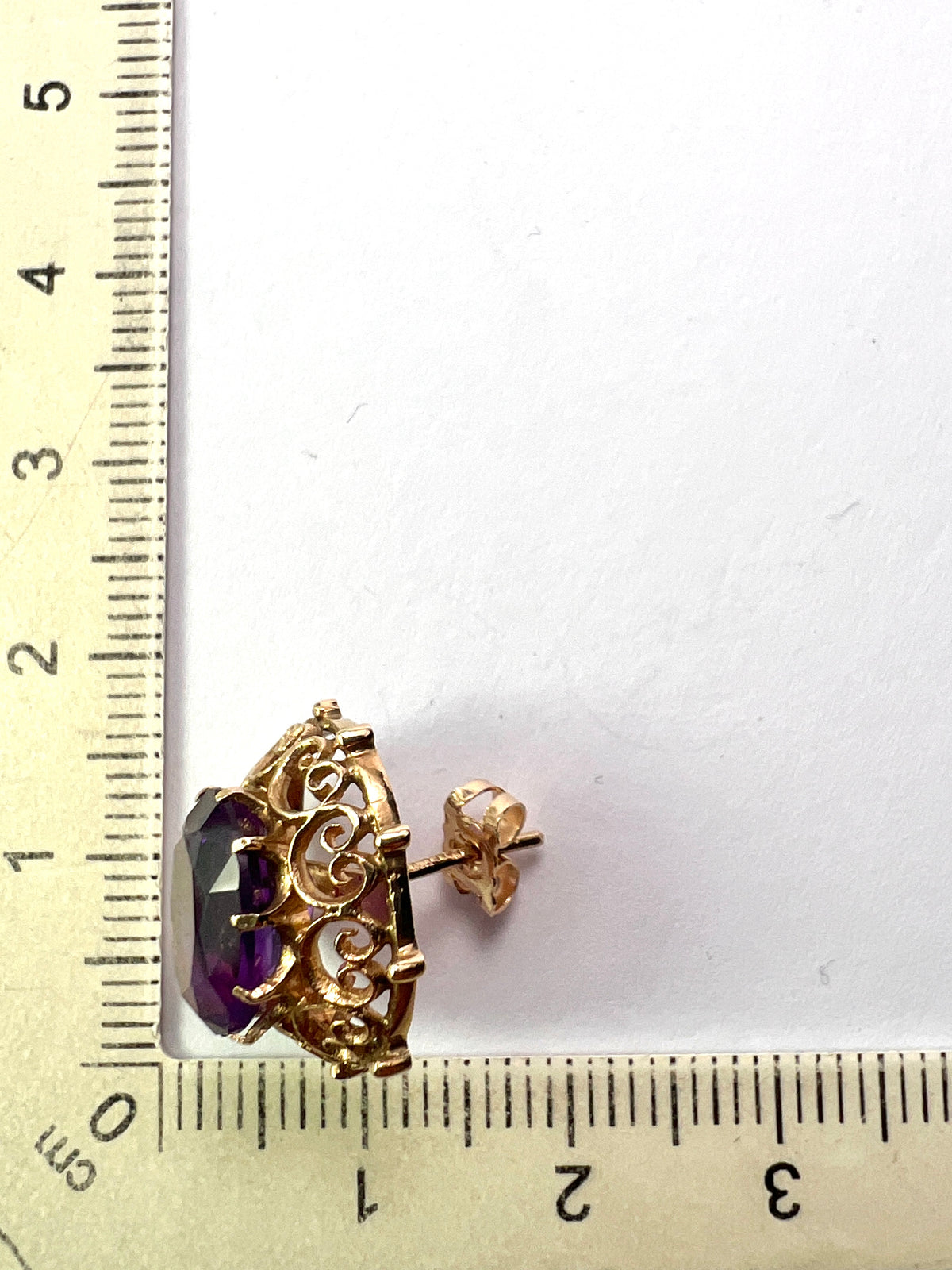 Large Vintage Amethyst Gold Filigree Stud Earrings