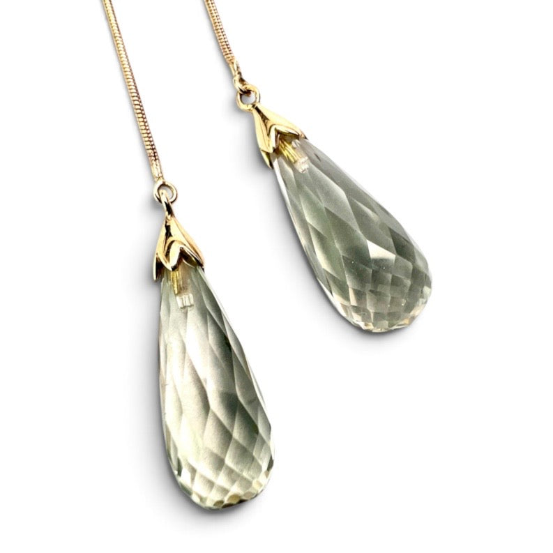 Long Vintage Gold Green Amethyst Teardrop Earrings