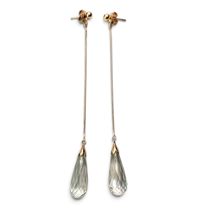 Long Vintage Gold Green Amethyst Teardrop Earrings