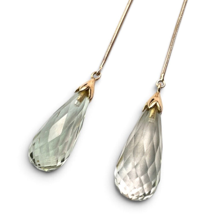 Long Vintage Gold Green Amethyst Teardrop Earrings