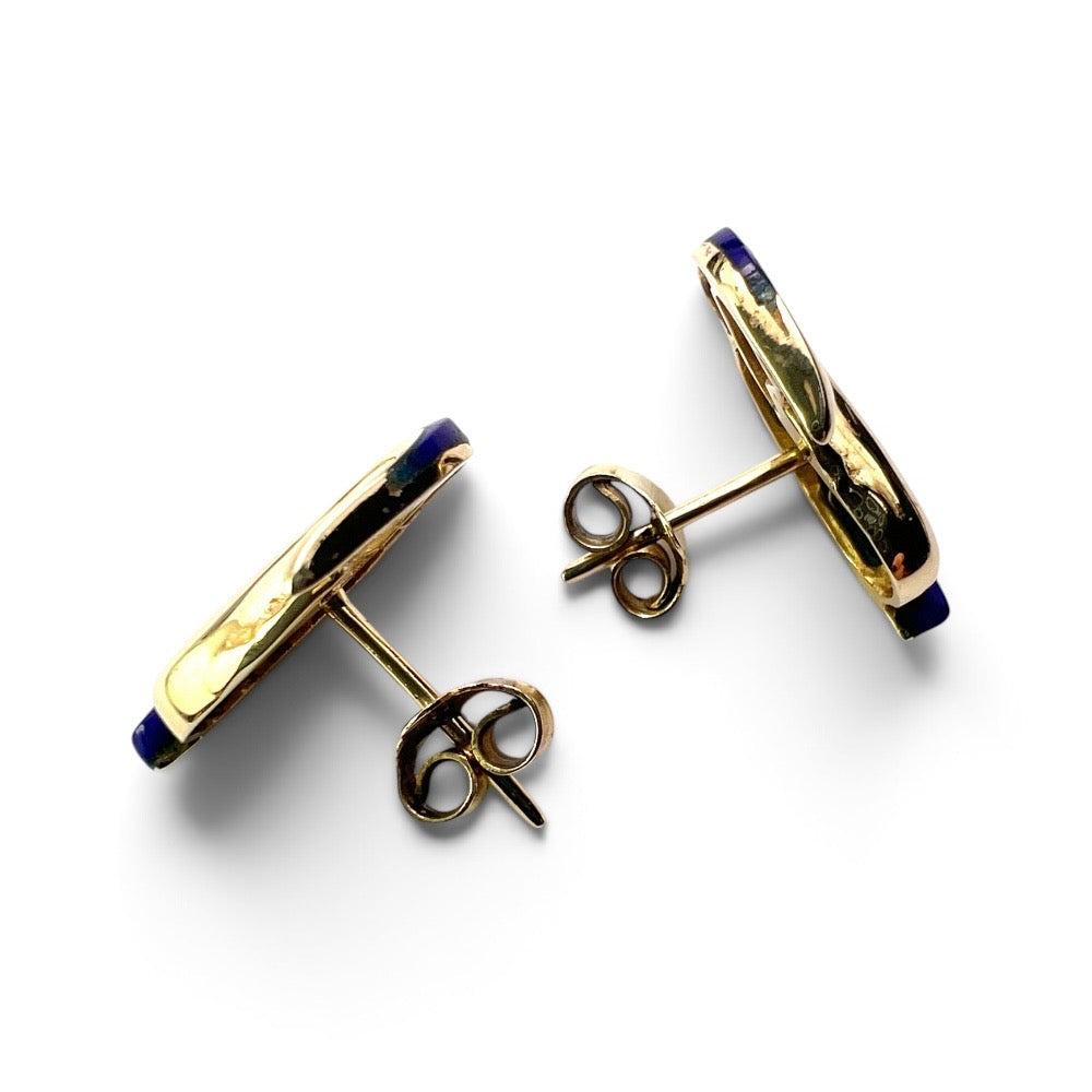 Vintage Lapis Lazuli 14CT Gold Dolphin Stud Earrings