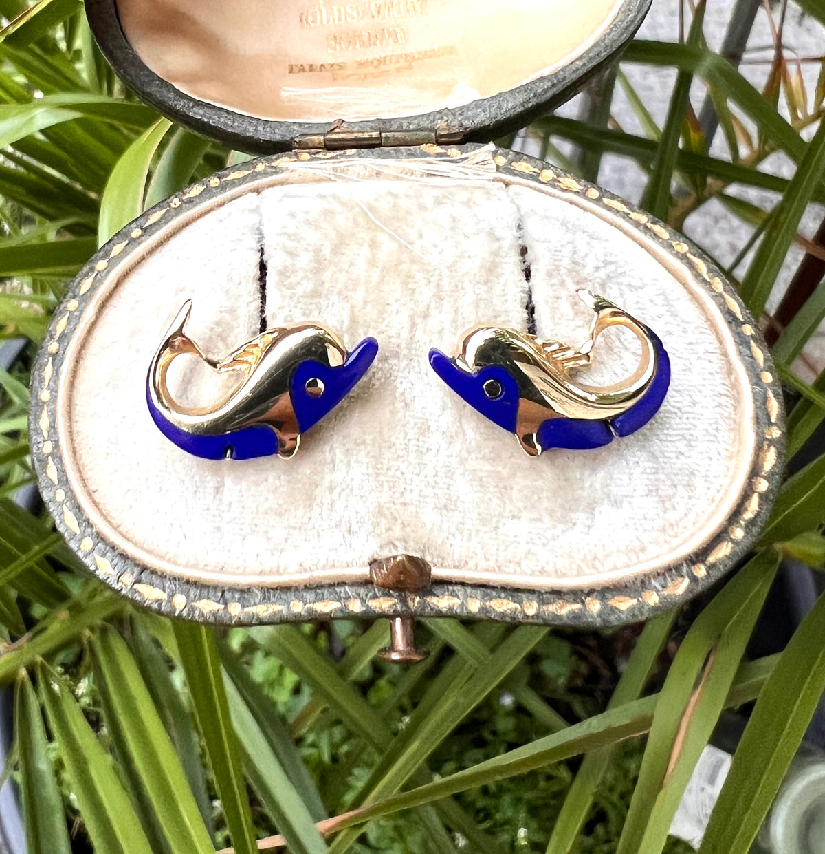 Vintage Lapis Lazuli 14CT Gold Dolphin Stud Earrings