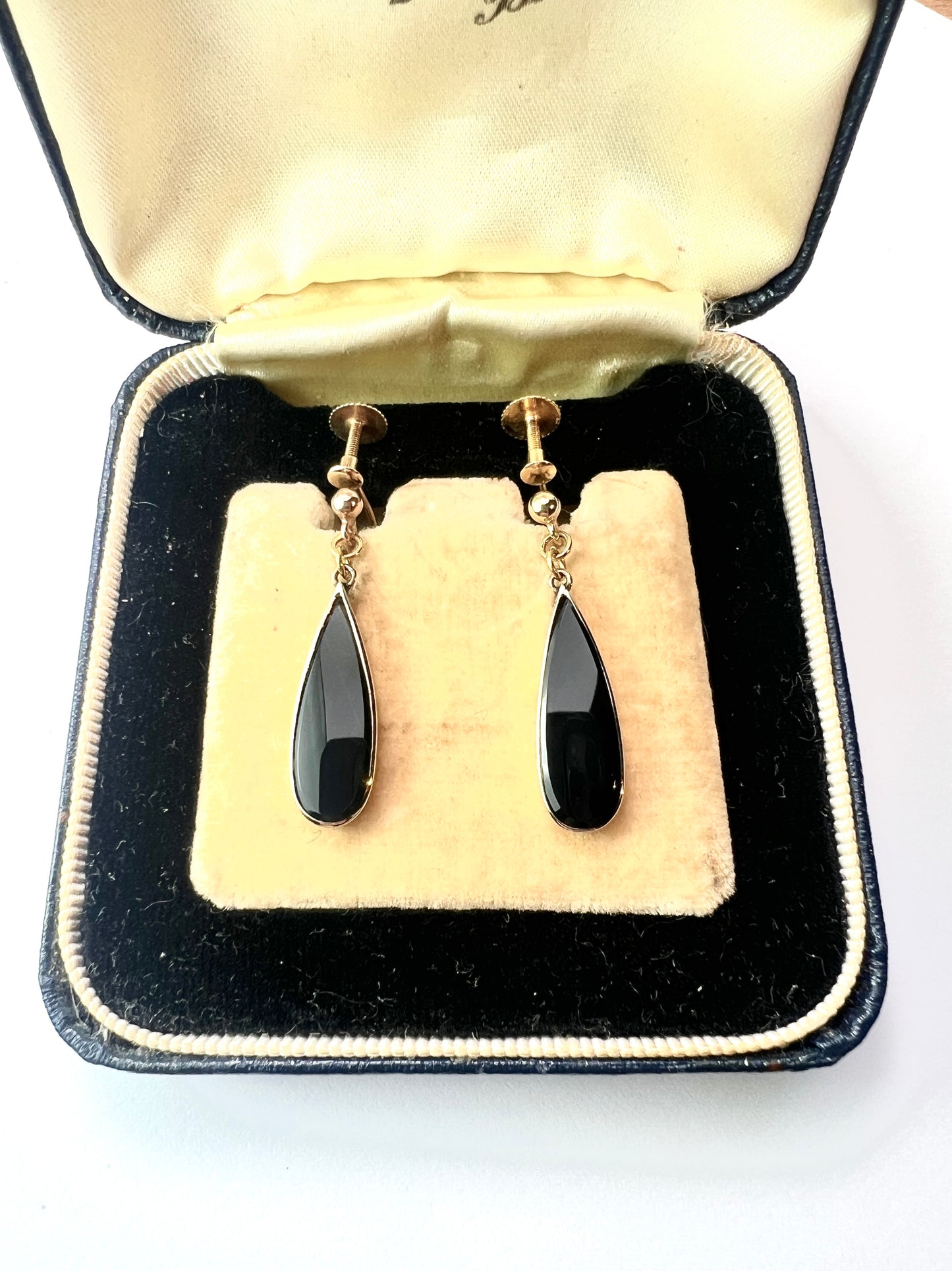 Vintage Onyx Teardrop Earrings in 9CT Gold