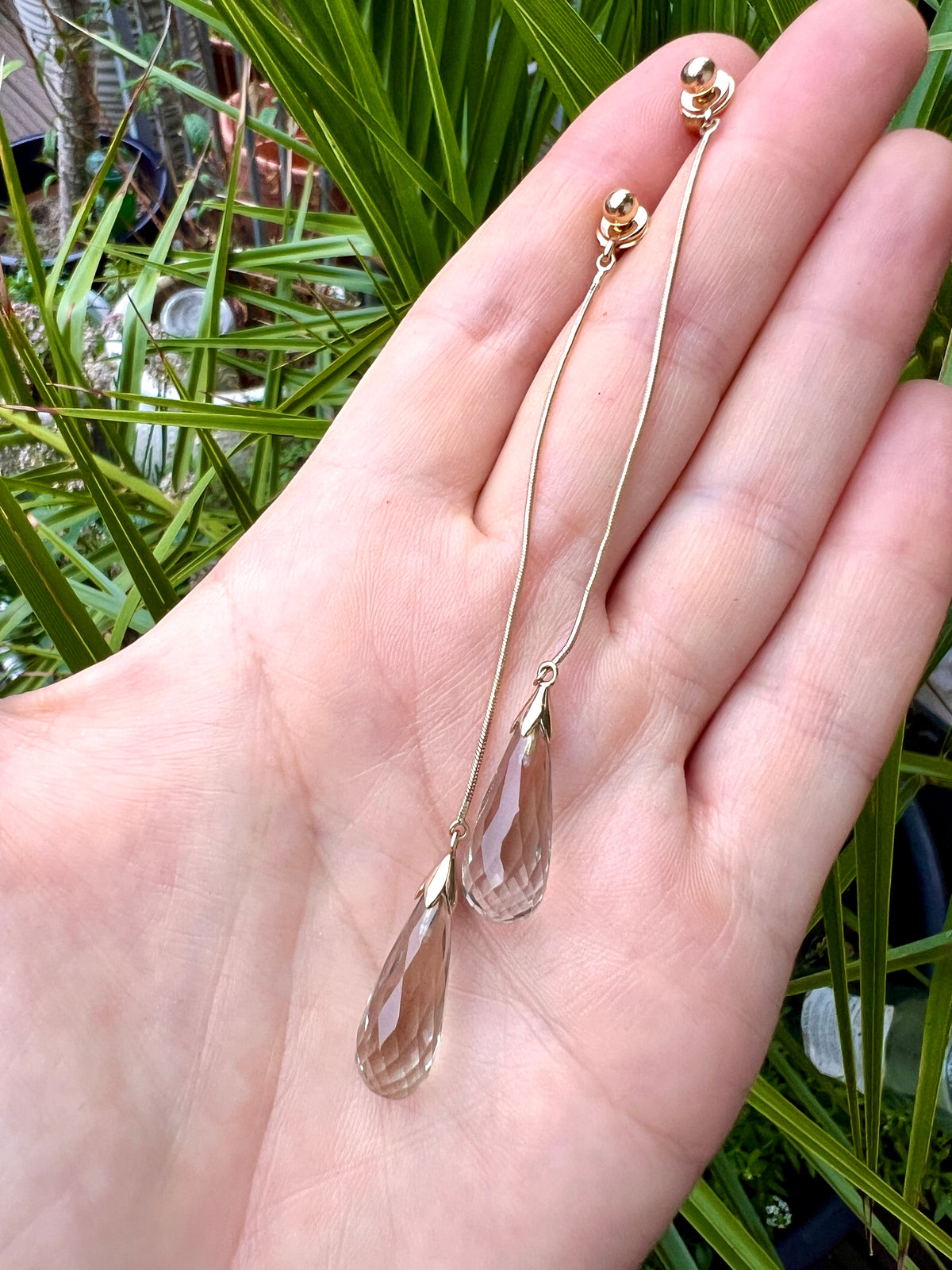 Long Vintage Gold Green Amethyst Teardrop Earrings