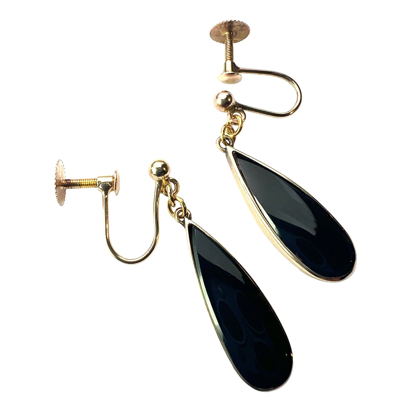 Vintage Onyx Teardrop Earrings in 9CT Gold