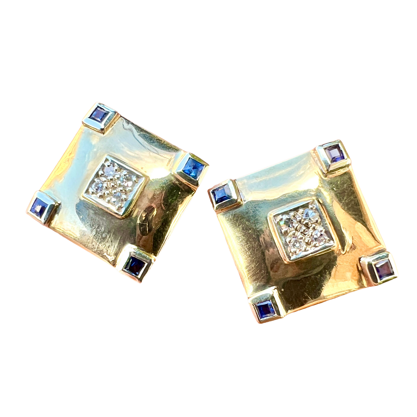 Vintage Sapphire and Diamond Square Stud Earrings in 9CT Gold