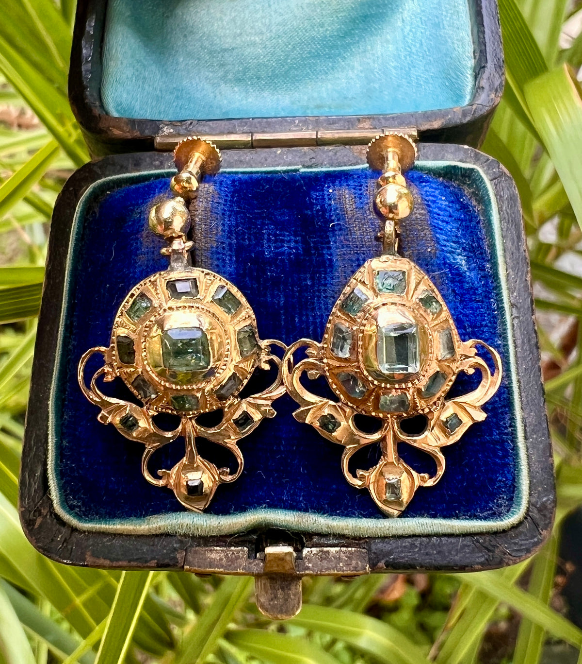 Ornate Georgian Emerald Gold Earrings