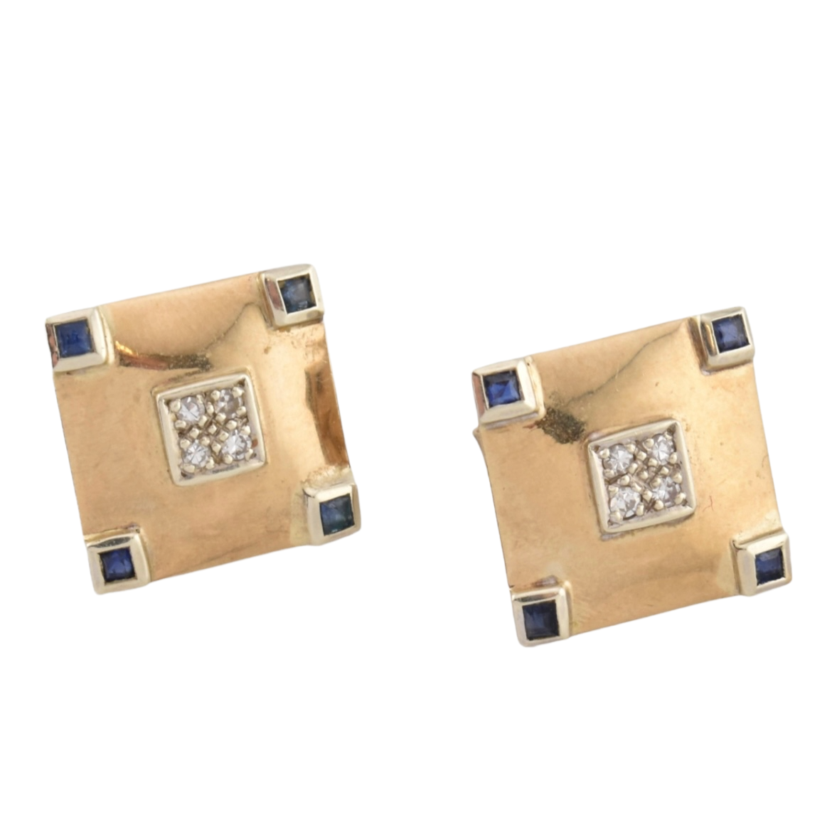 Vintage Sapphire and Diamond Square Stud Earrings in 9CT Gold