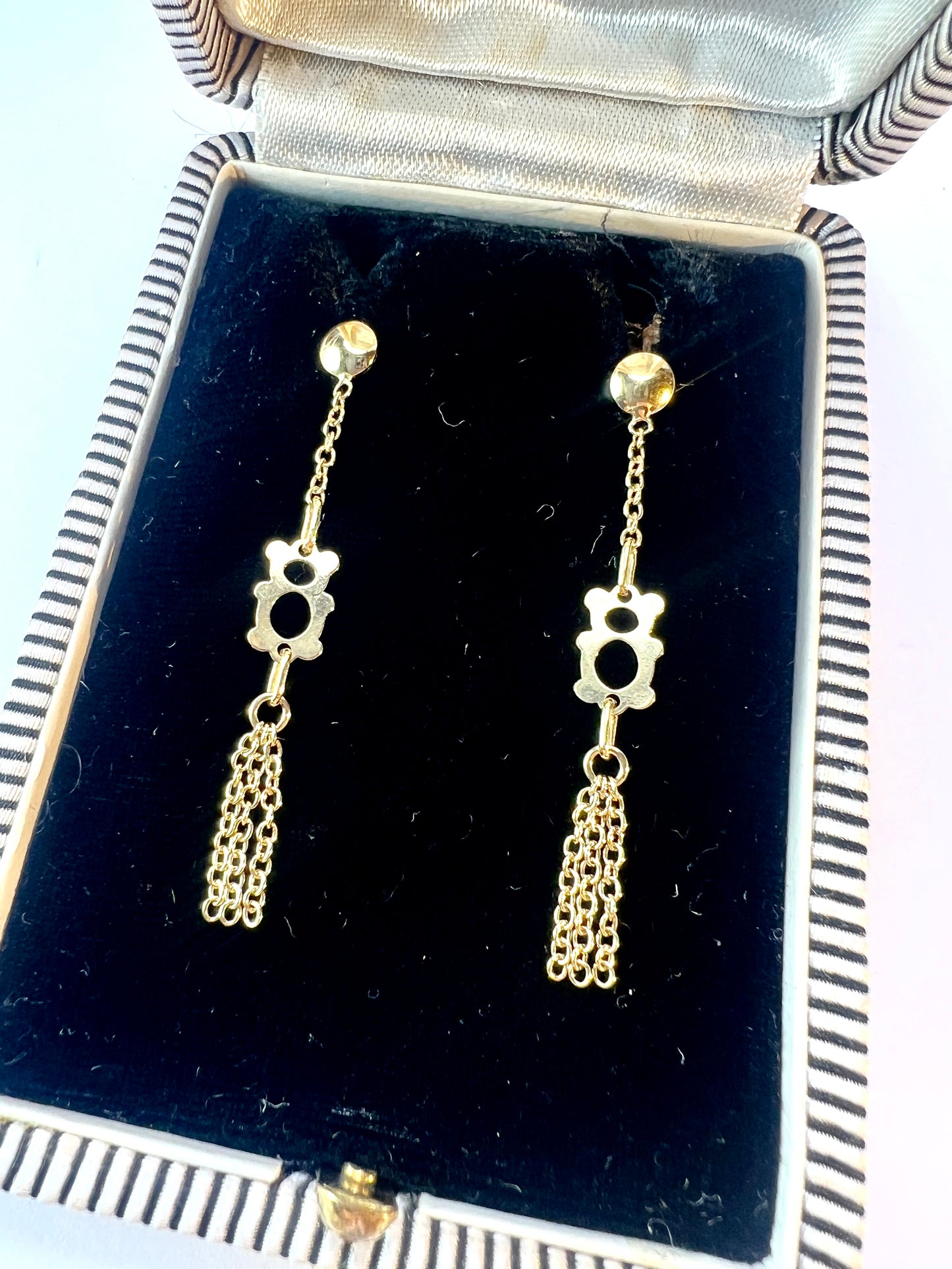 Long Vintage Solid 18CT Gold Teddy Chain Earrings