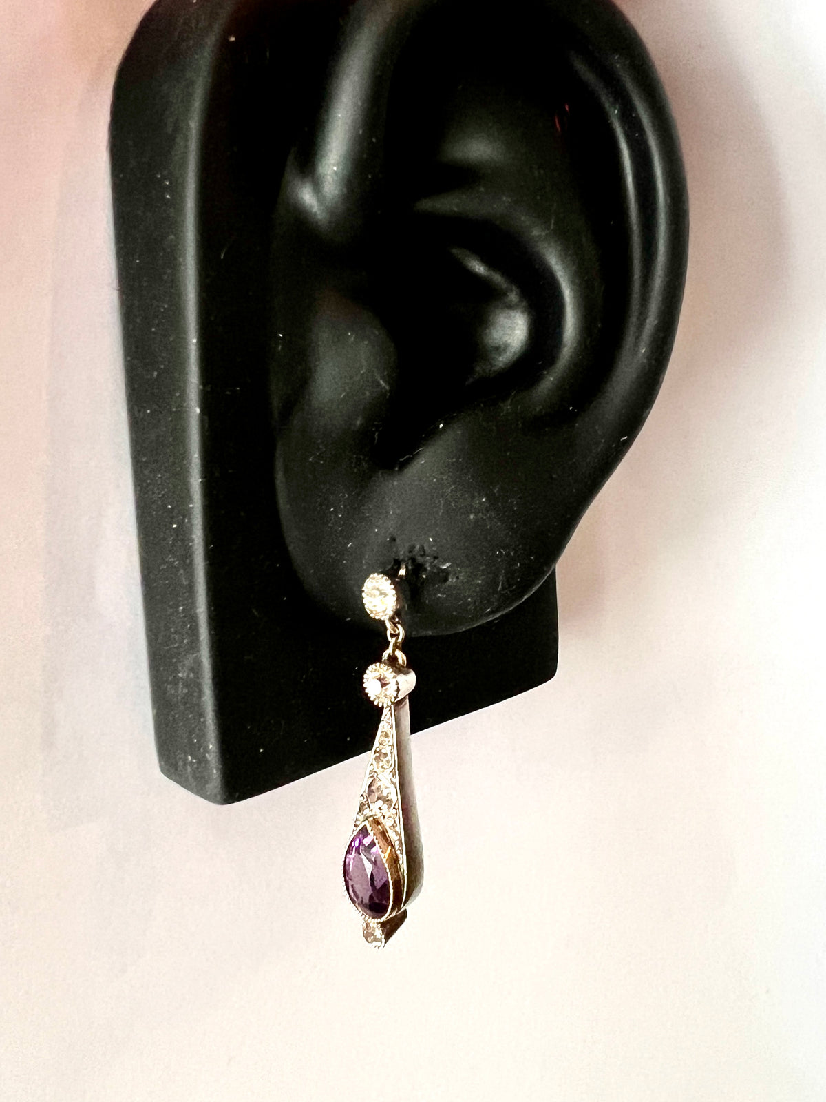 Art Deco Amethyst Paste Silver and Gold Earrings and Necklace Set