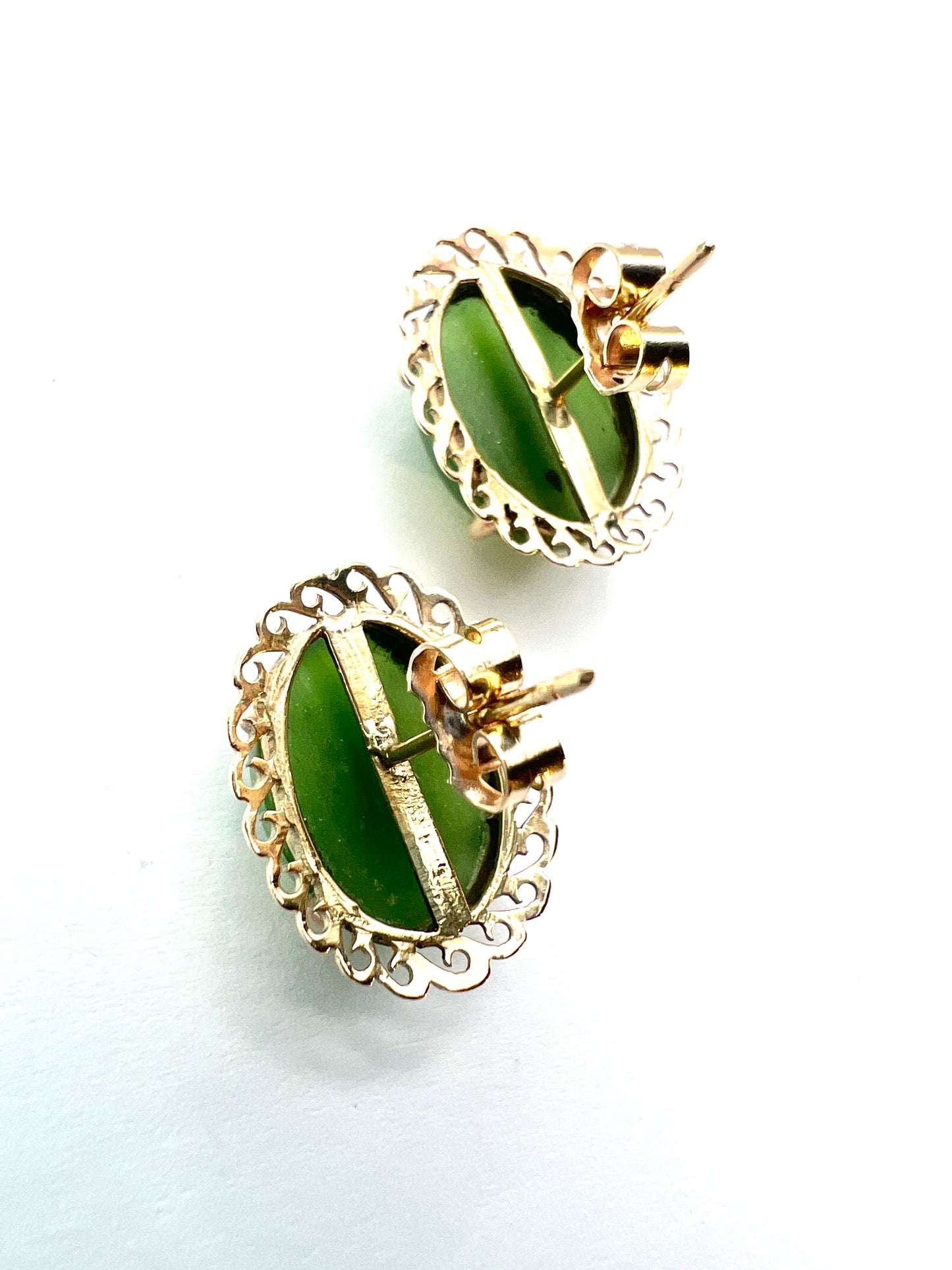 Vintage Jade Cabochon Gold Stud Earrings