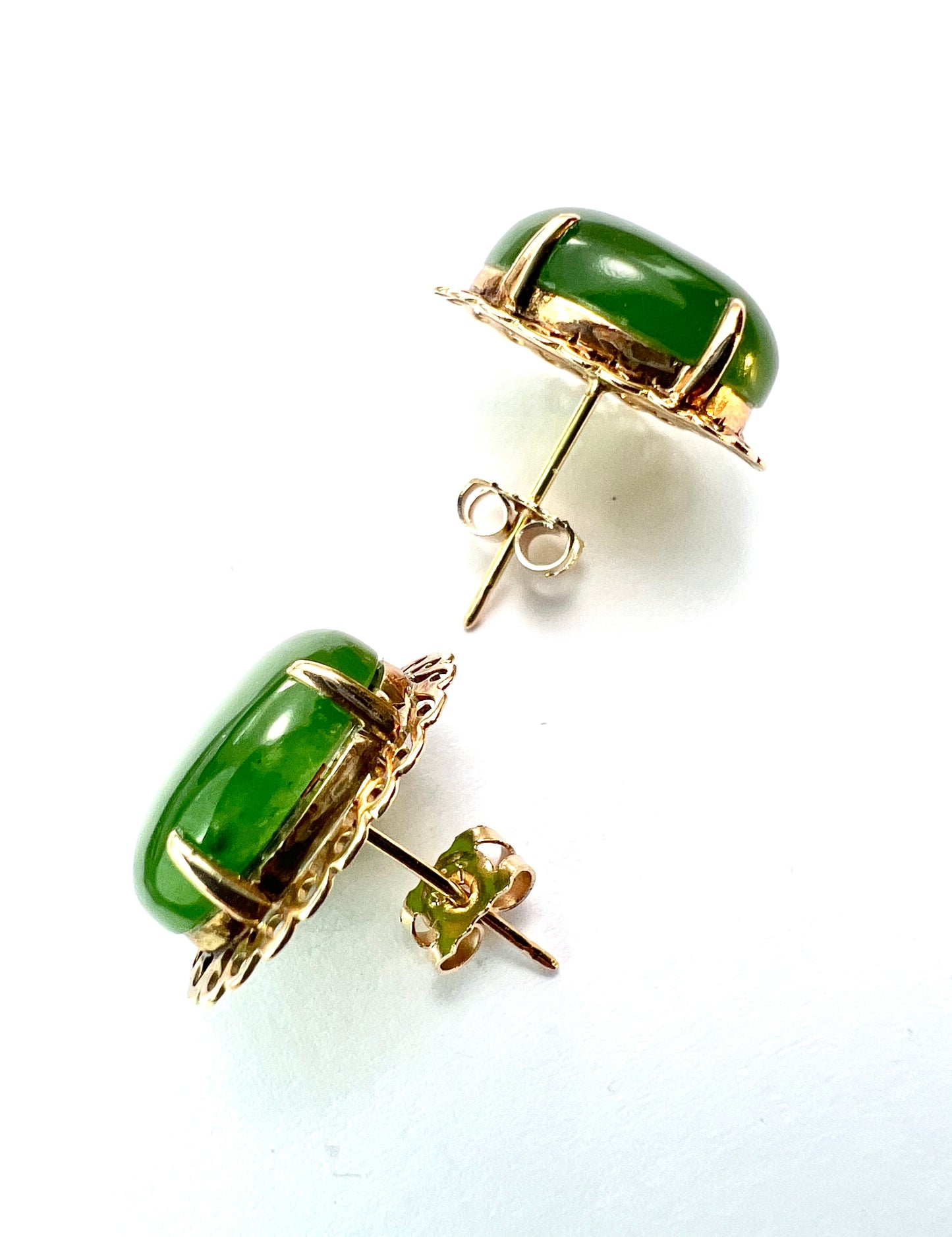 Vintage Jade Cabochon Gold Stud Earrings