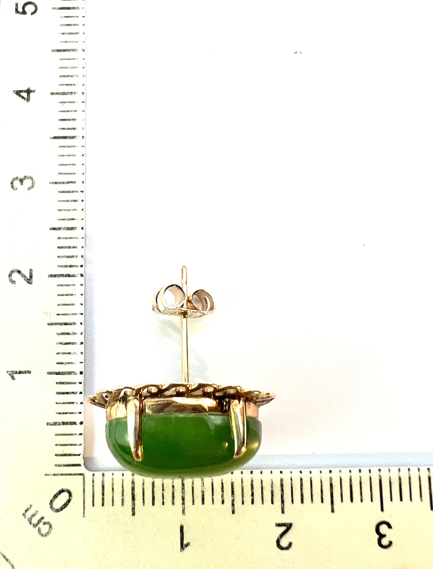 Vintage Jade Cabochon Gold Stud Earrings